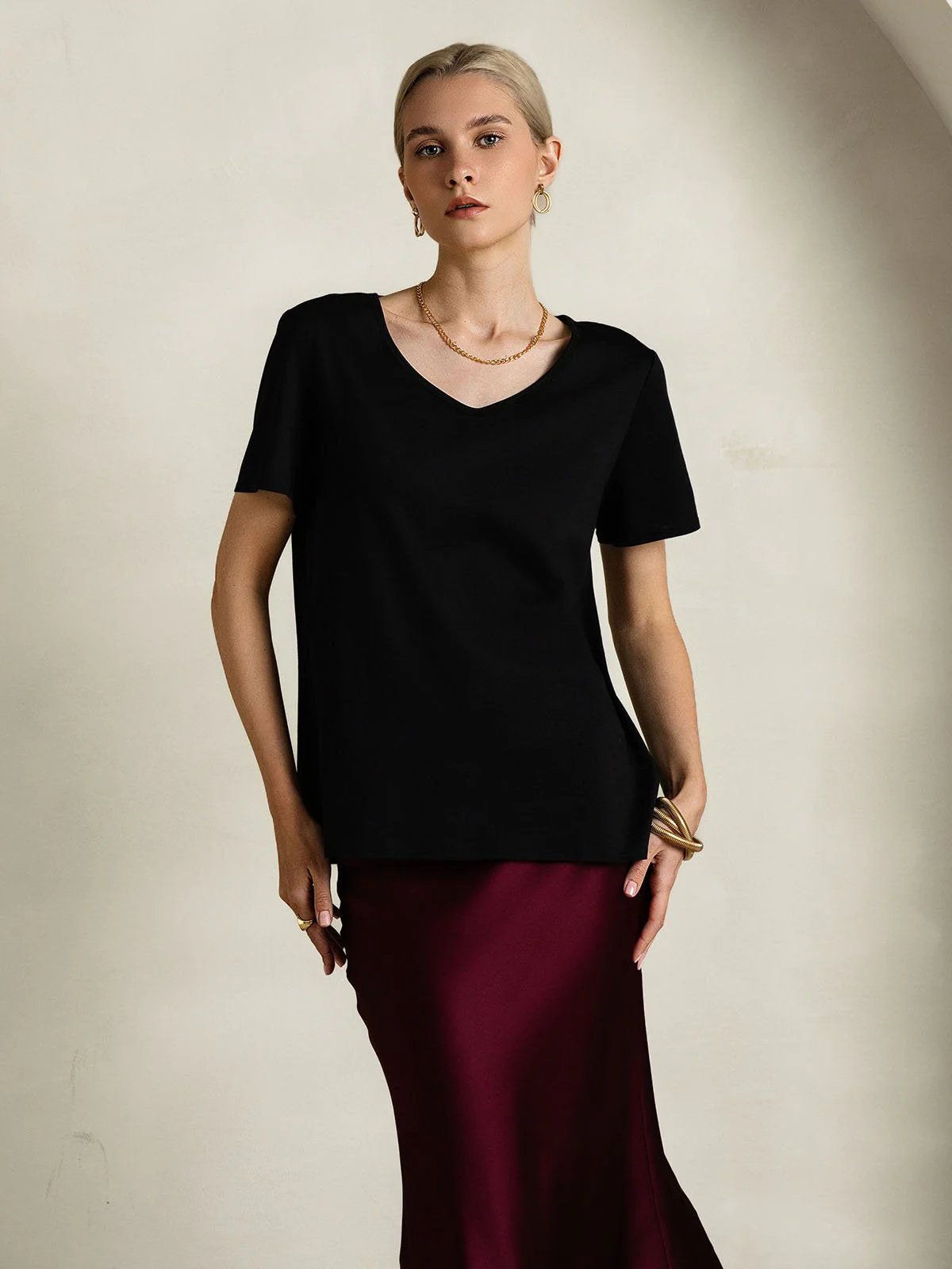 Clearance - Silk Blend V-neck Women's T-Shirt - Image 13