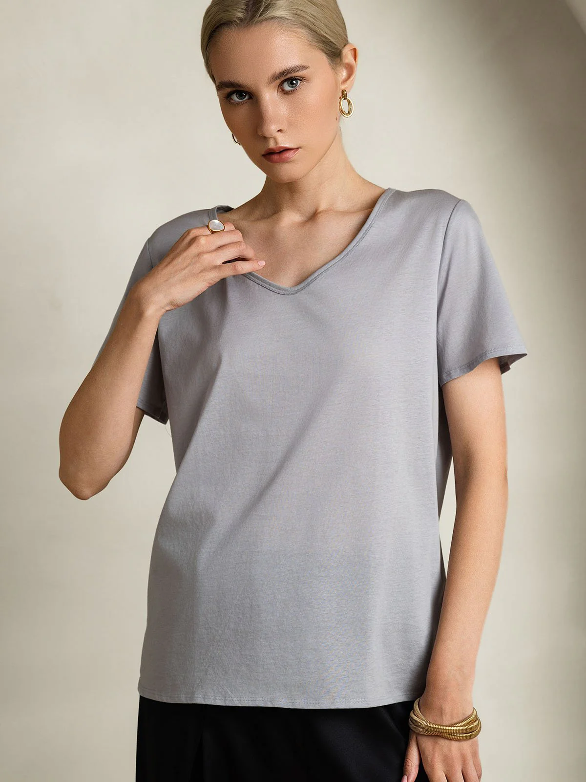 Clearance - Silk Blend V-neck Women's T-Shirt - Image 3