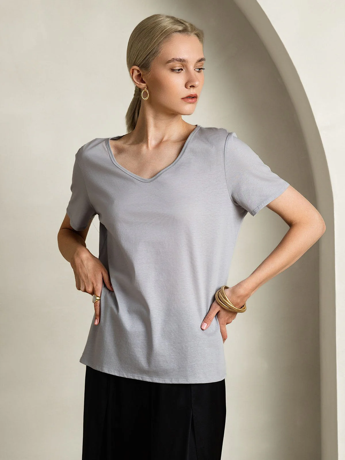 Clearance - Silk Blend V-neck Women's T-Shirt - Image 4