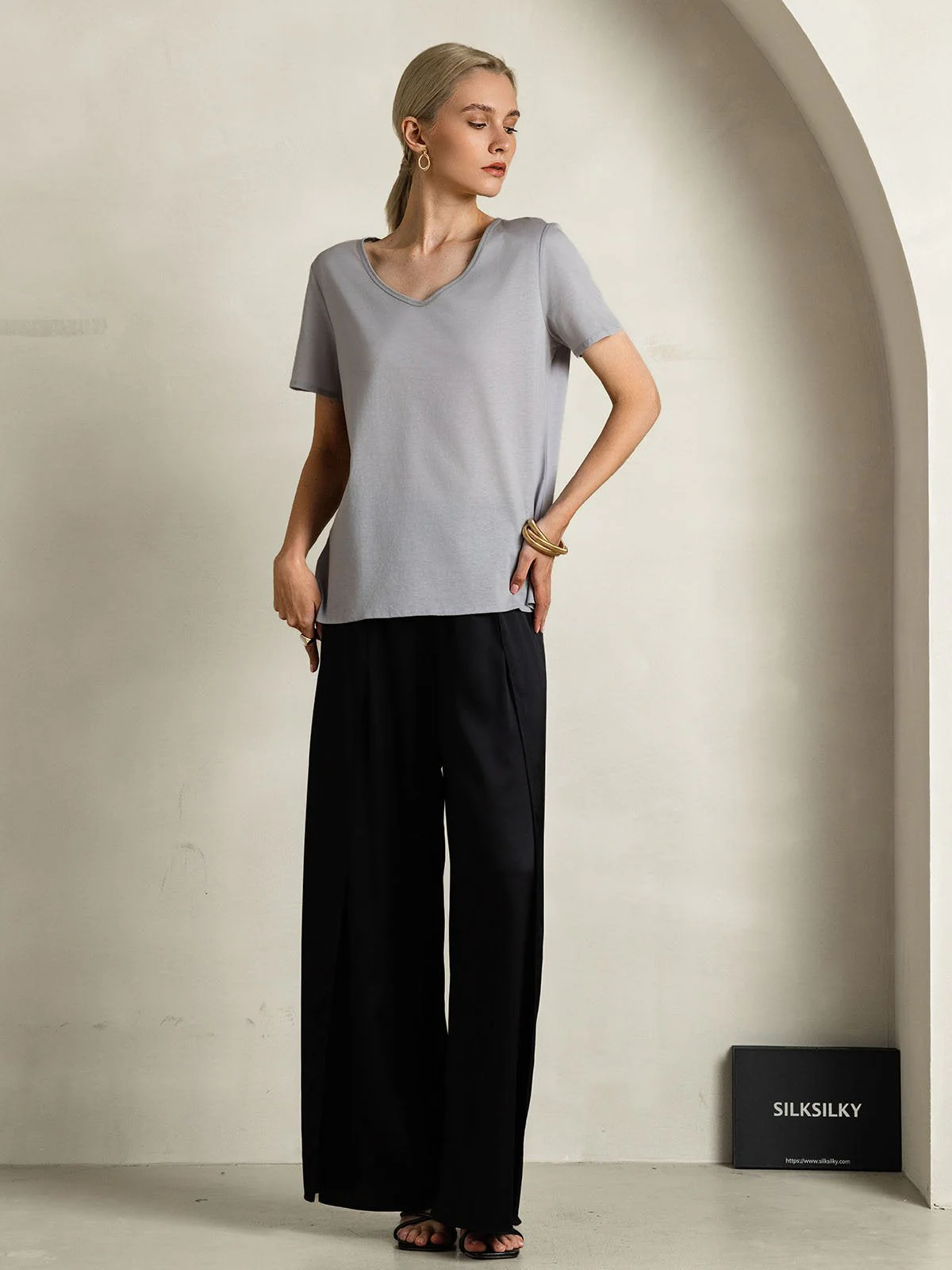 Clearance - Silk Blend V-neck Women's T-Shirt - Image 8
