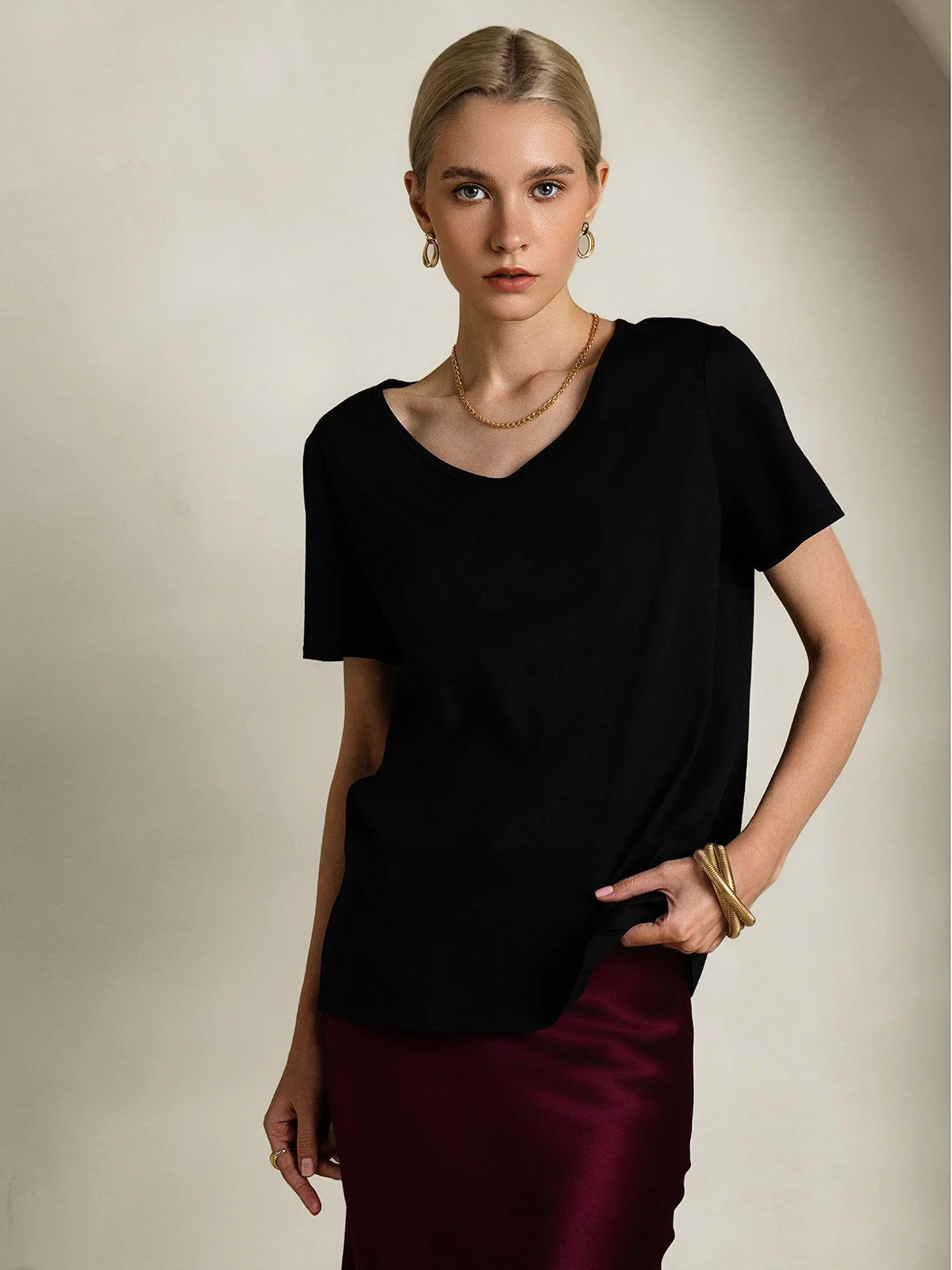 Clearance - Silk Blend V-neck Women's T-Shirt - Image 9