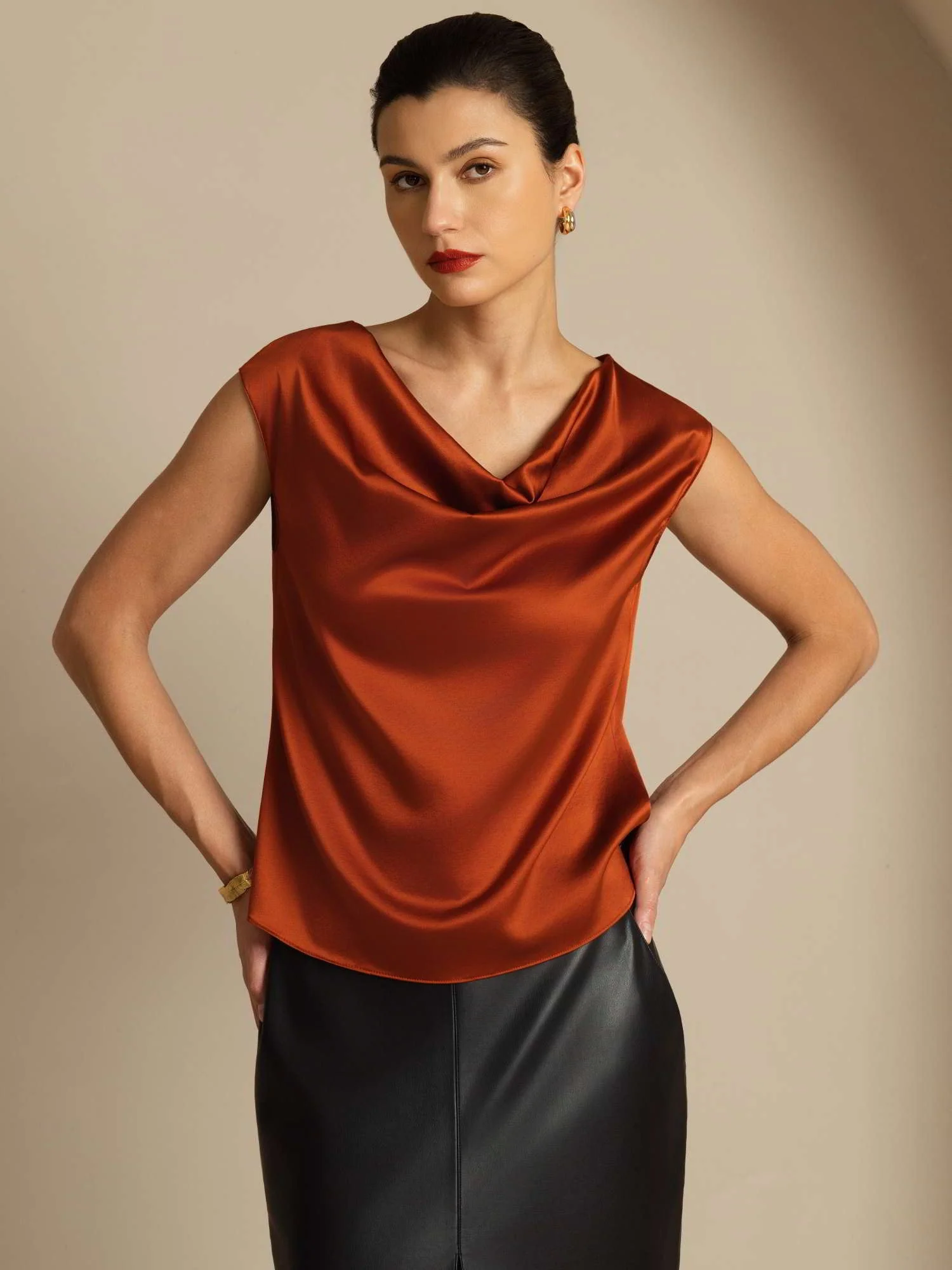 19Momme Silk Cap Sleeve Cowl Neck Women's Top - Image 20