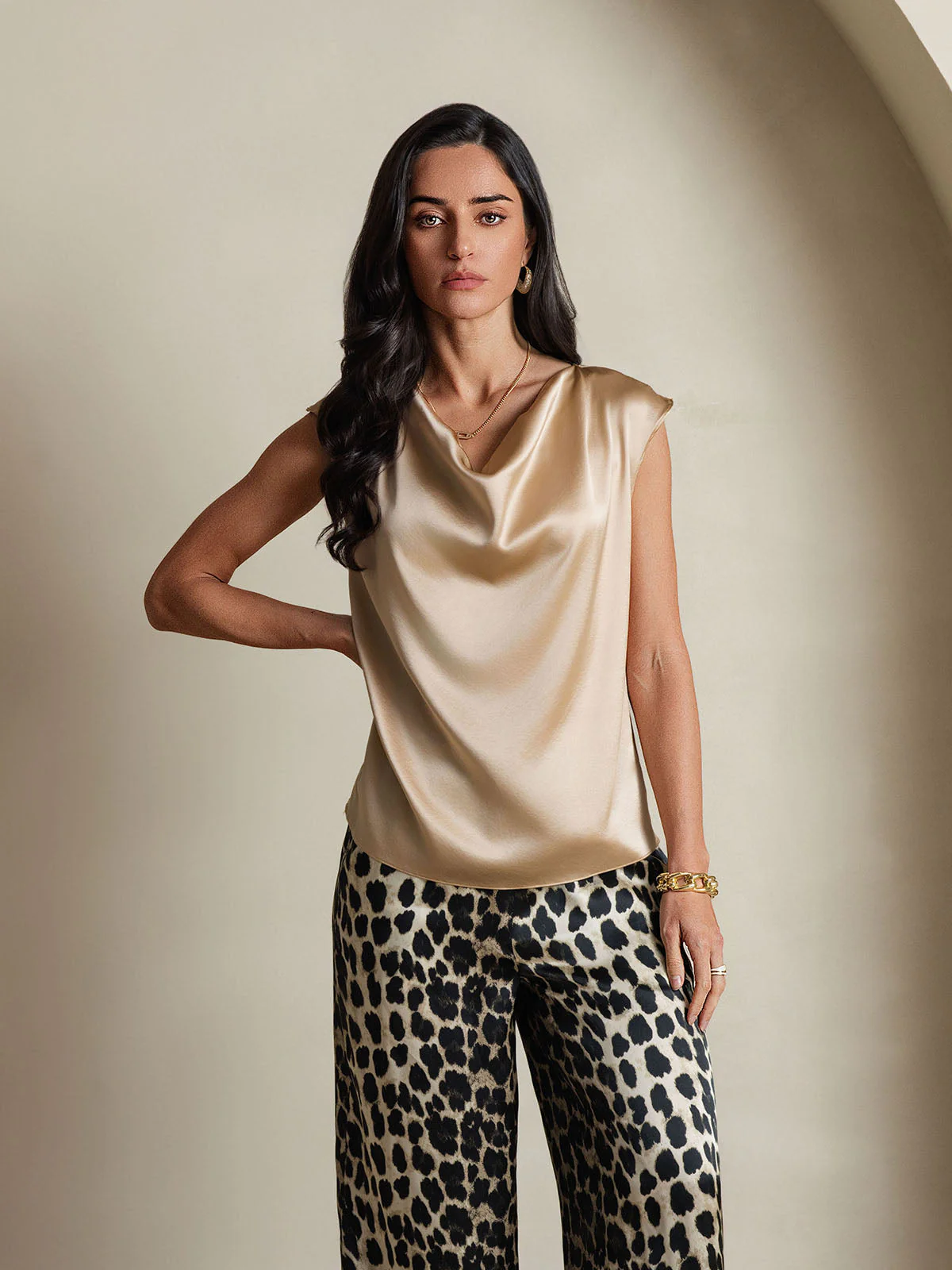 19Momme Silk Cap Sleeve Cowl Neck Women's Top - Image 27