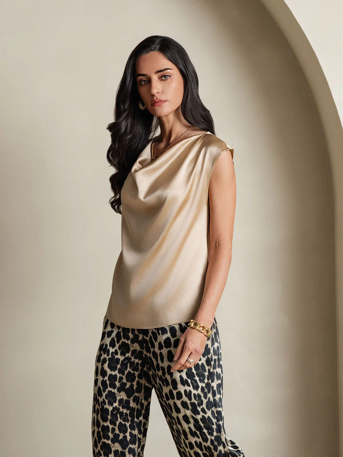 19Momme Silk Cap Sleeve Cowl Neck Women's Top - Image 28