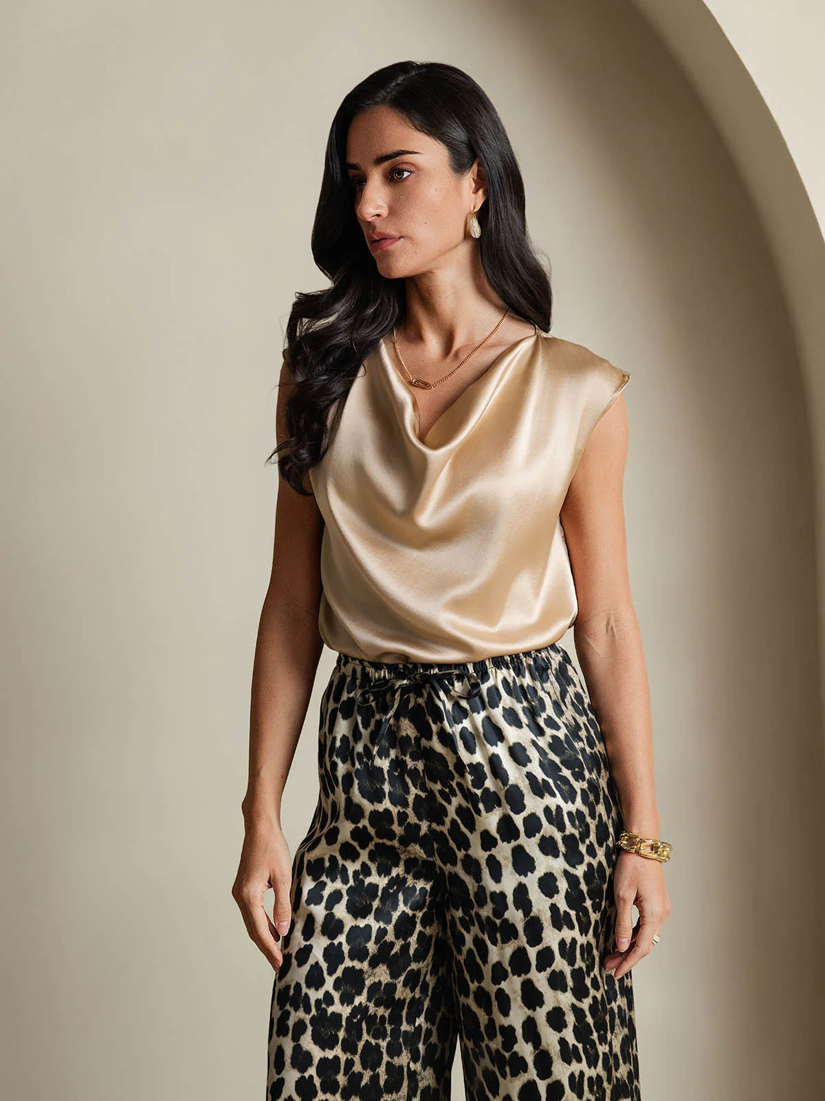19Momme Silk Cap Sleeve Cowl Neck Women's Top - Image 29