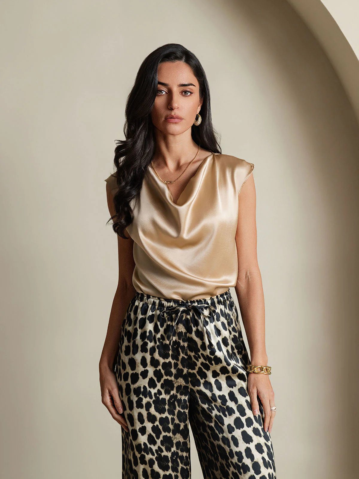 19Momme Silk Cap Sleeve Cowl Neck Women's Top - Image 30