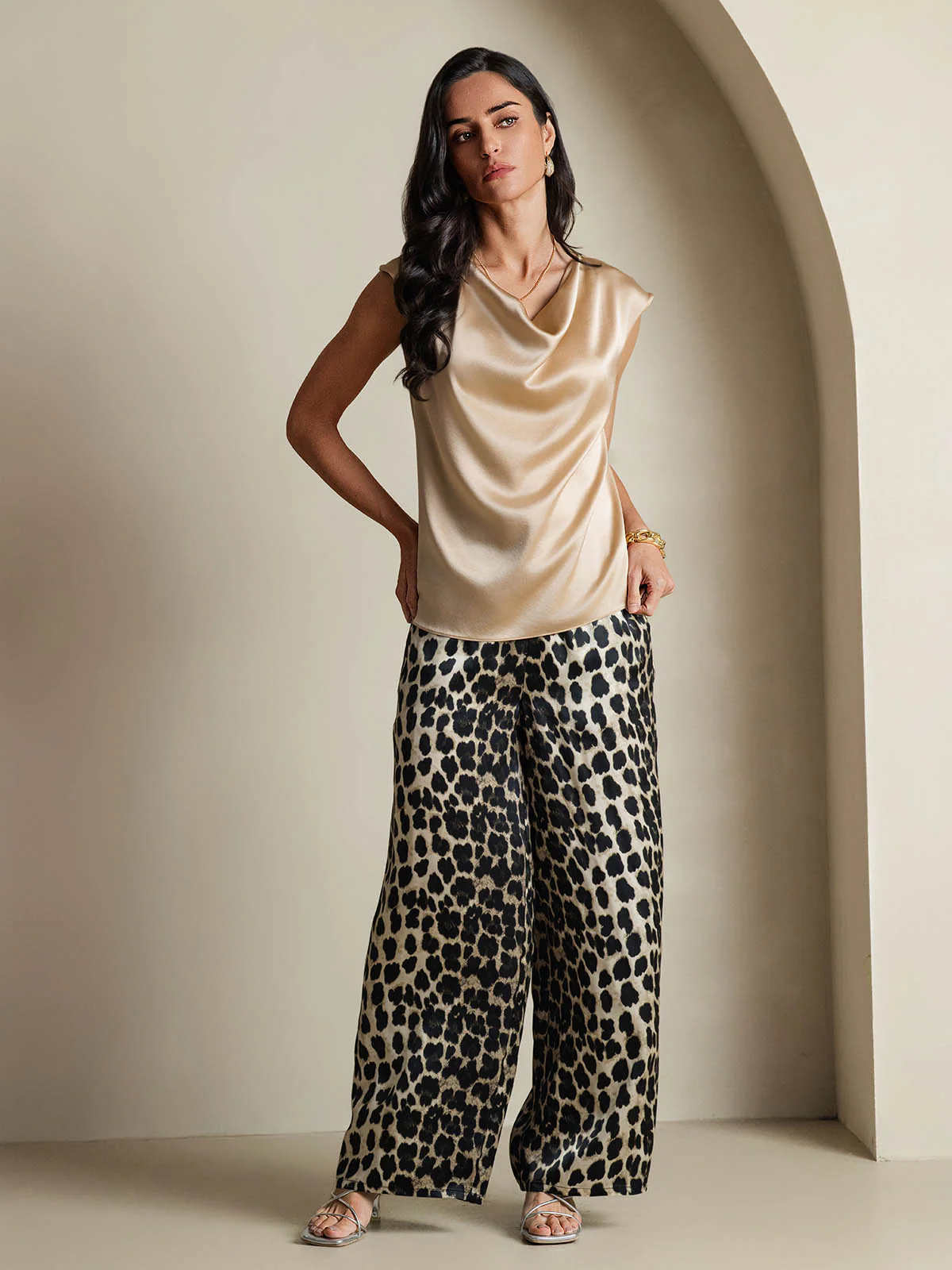 19Momme Silk Cap Sleeve Cowl Neck Women's Top - Image 31