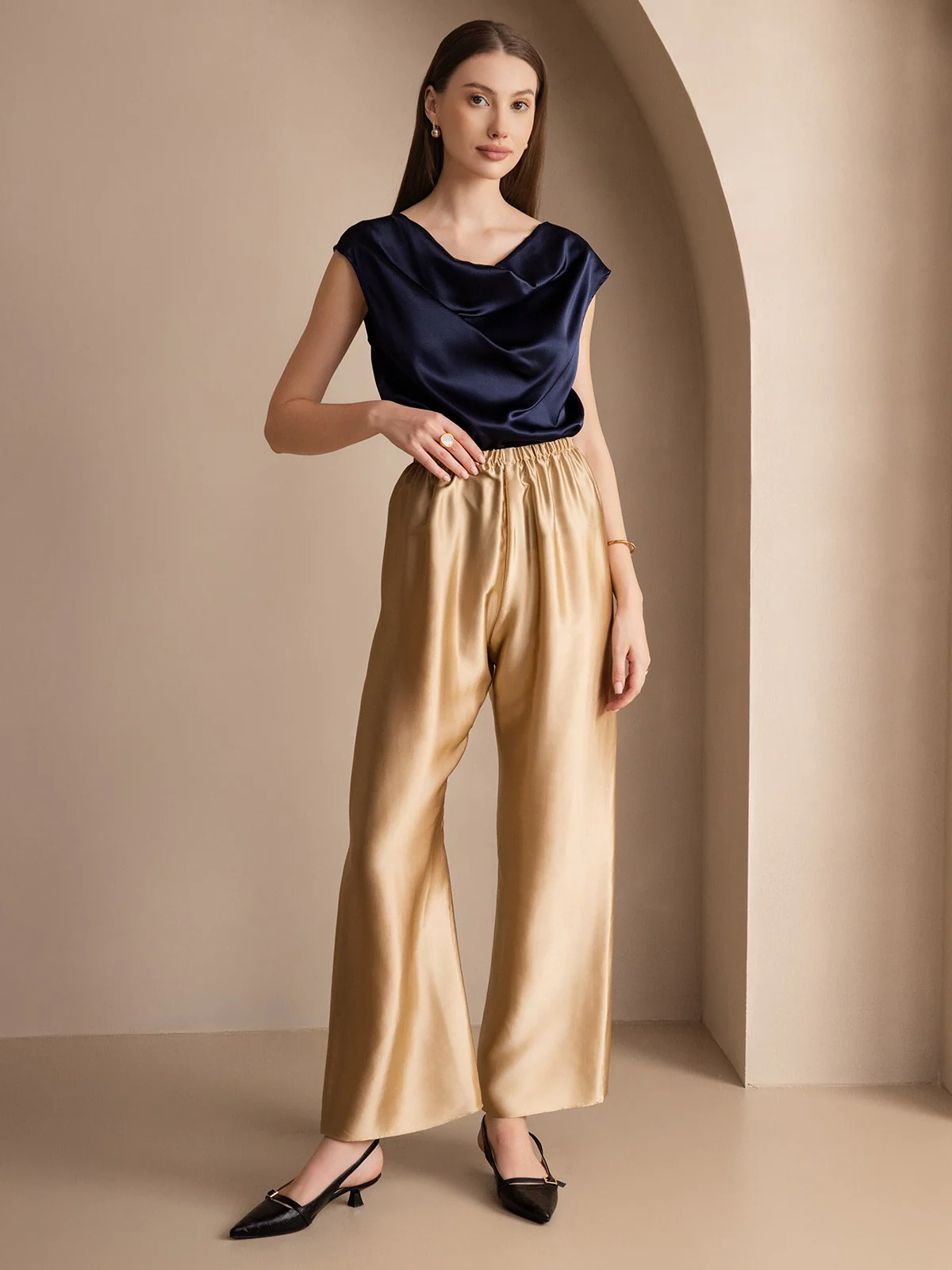 19Momme Silk Cap Sleeve Cowl Neck Women's Top - Image 46
