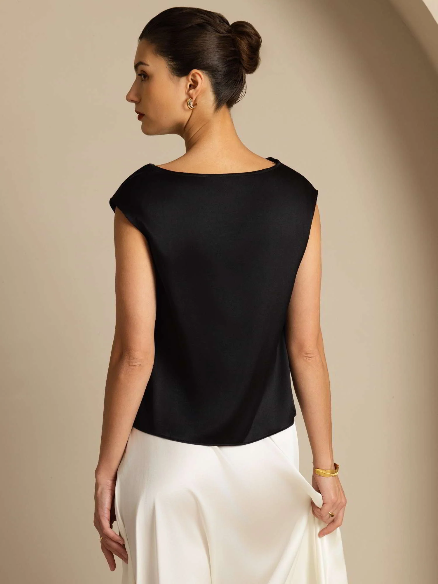 19Momme Silk Cap Sleeve Cowl Neck Women's Top - Image 55