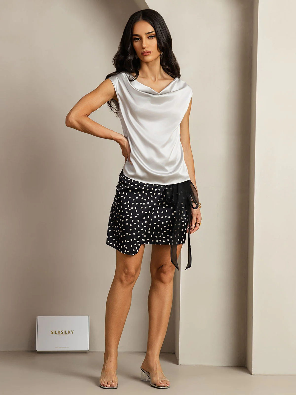 19Momme Silk Cap Sleeve Cowl Neck Women's Top - Image 73