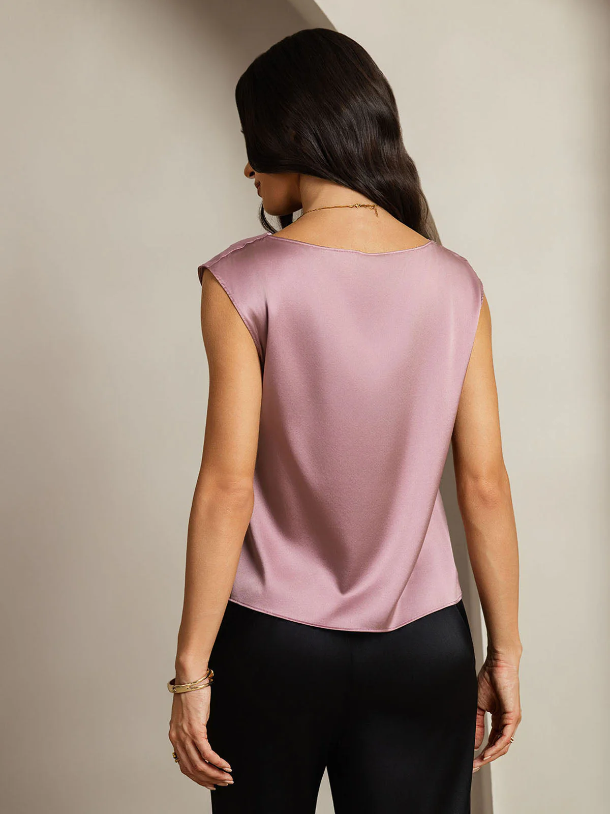 19Momme Women's Silk Cap Sleeve Cowl Neck Top - Image 64