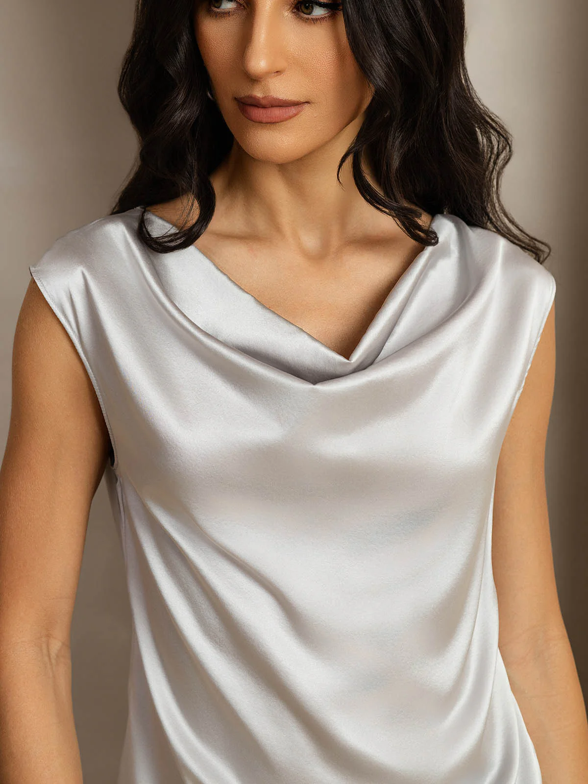 Clearance(US Warehouse) - 19Momme Women's Silk Cap Sleeve Cowl Neck Top - Image 5