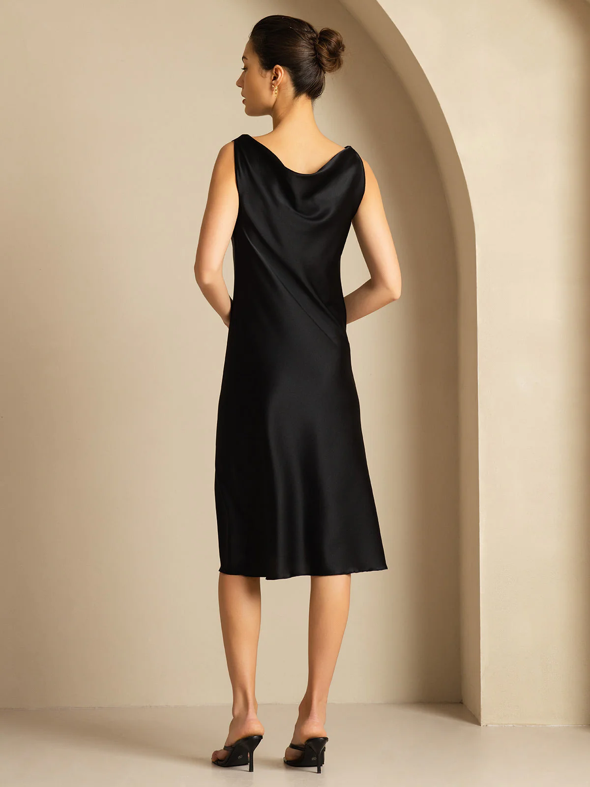 19Momme Silk Sleeveless Cowl Neck Knee Dress - Image 16