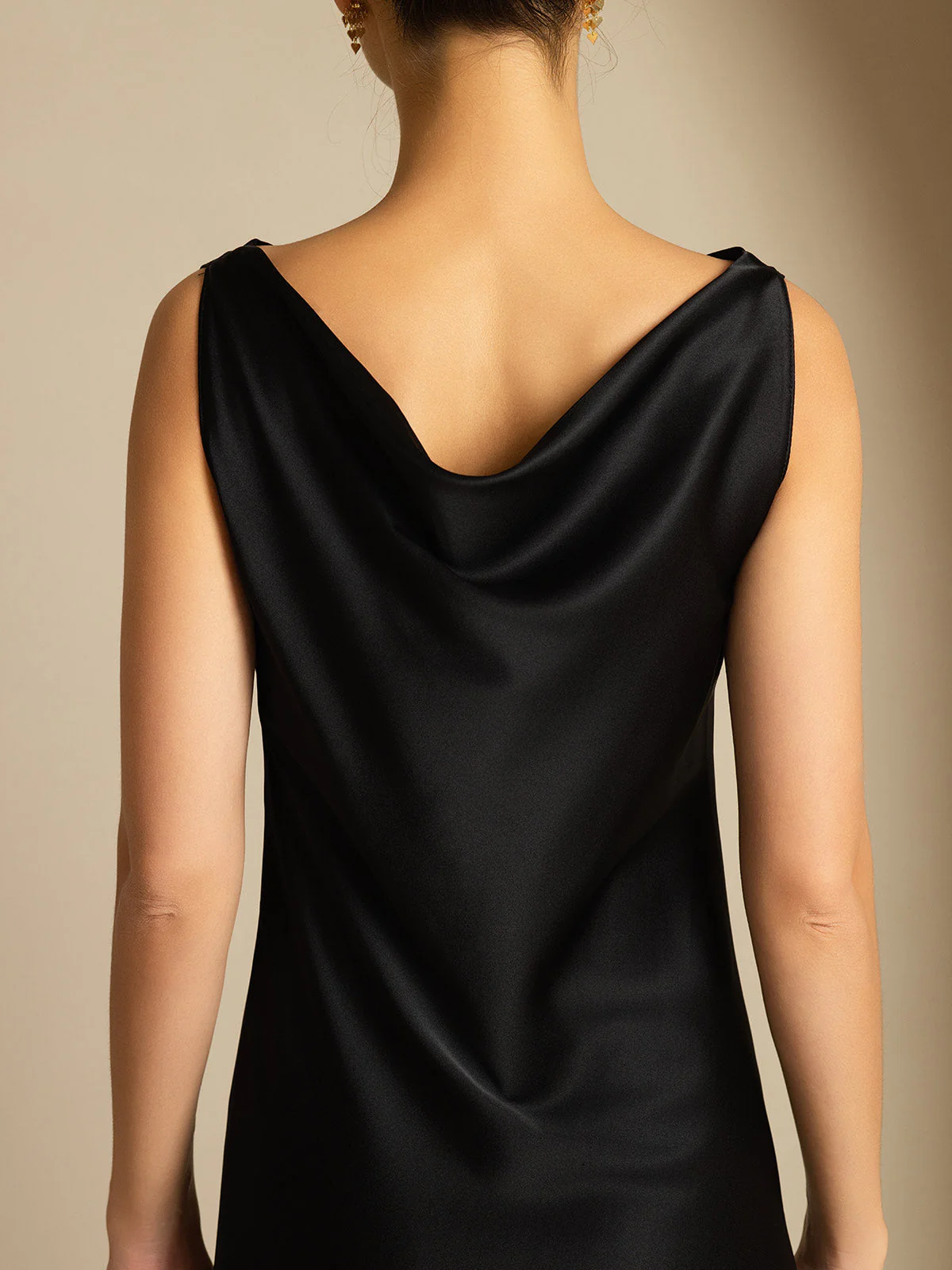 19Momme Silk Sleeveless Cowl Neck Knee Dress - Image 18