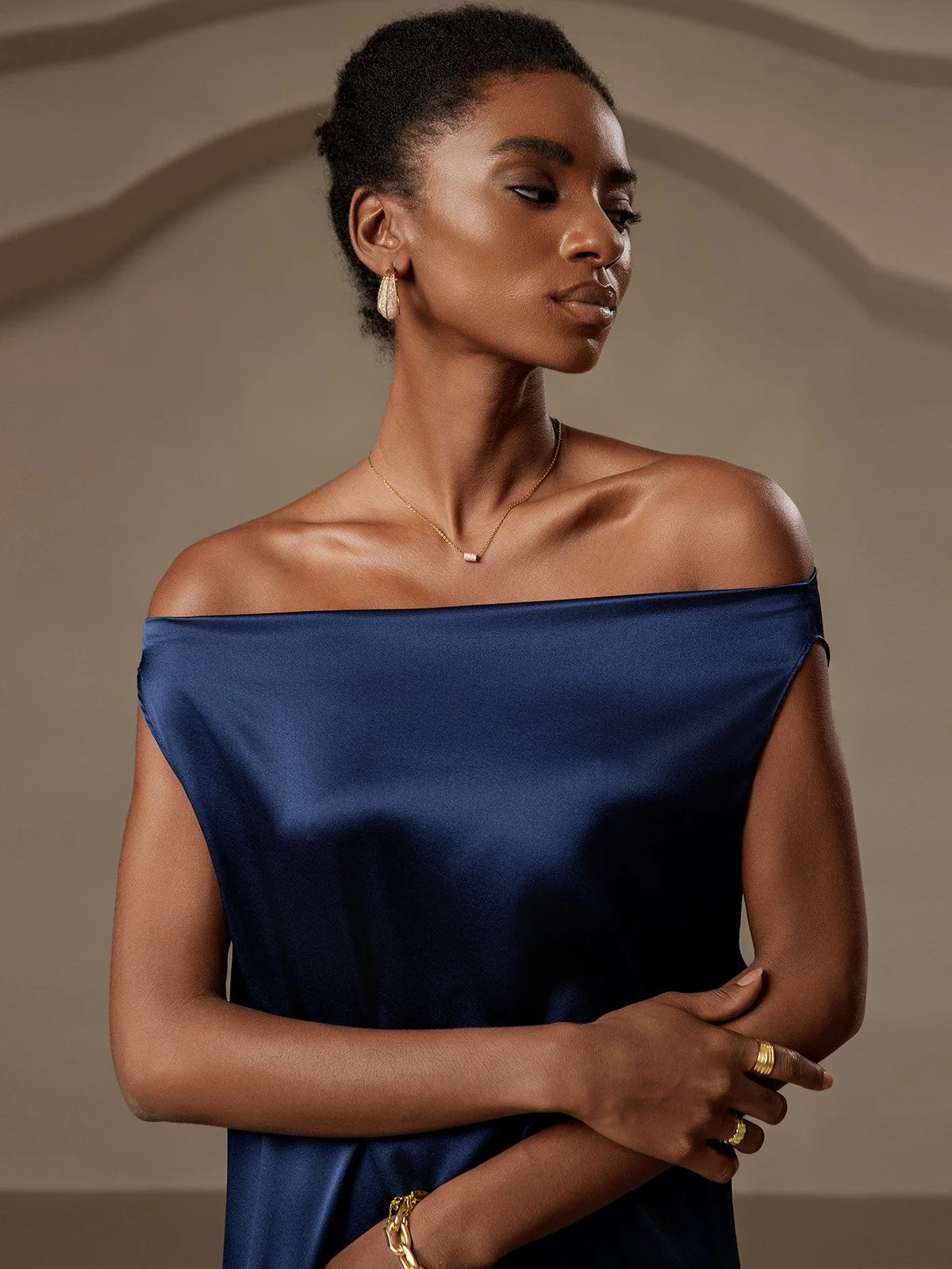 19Momme Silk Sleeveless Cowl Neck Knee Dress - Image 5