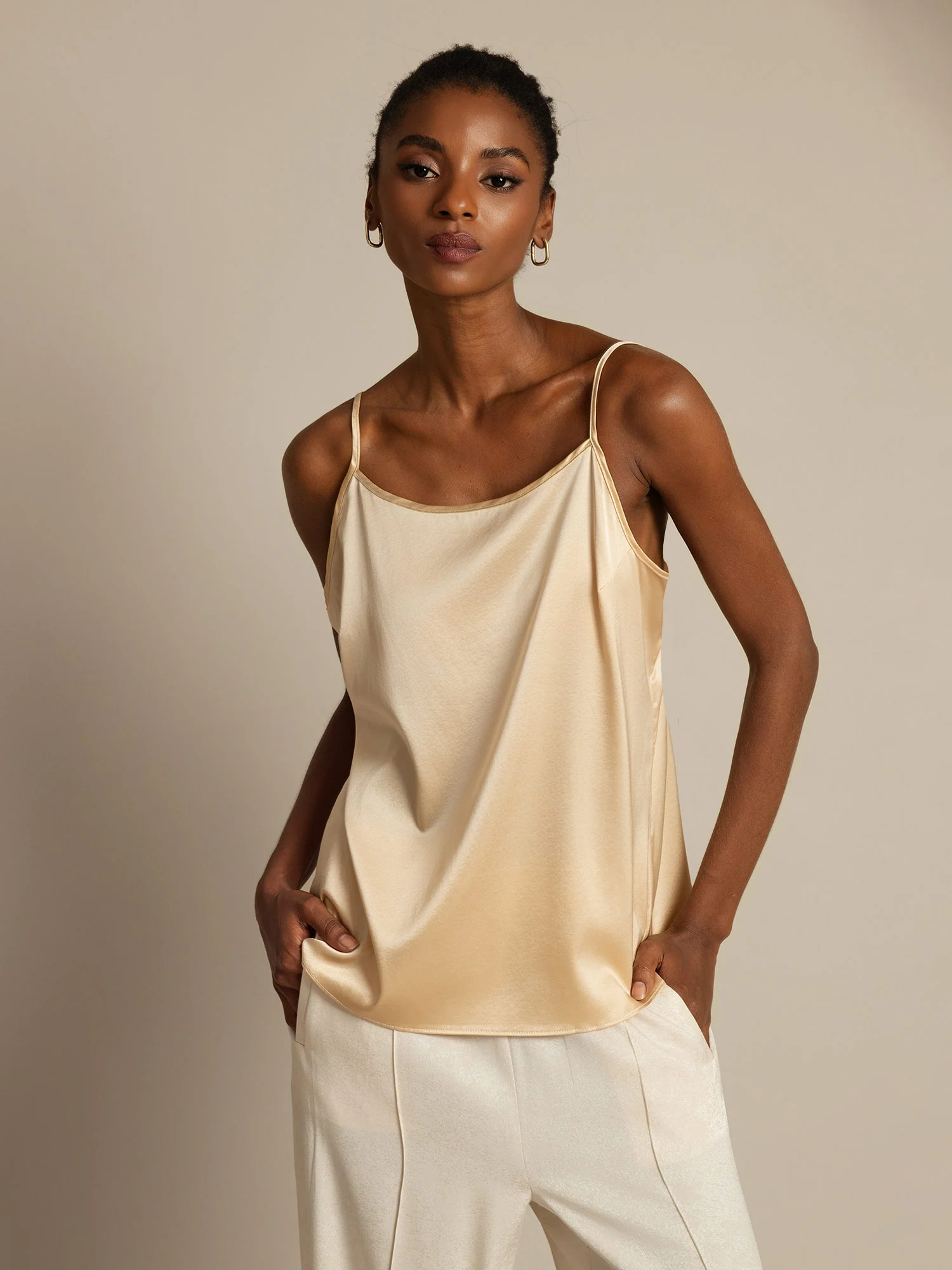 19Momme Silk Spaghetti Strap Round Neck Camisoles - Image 27