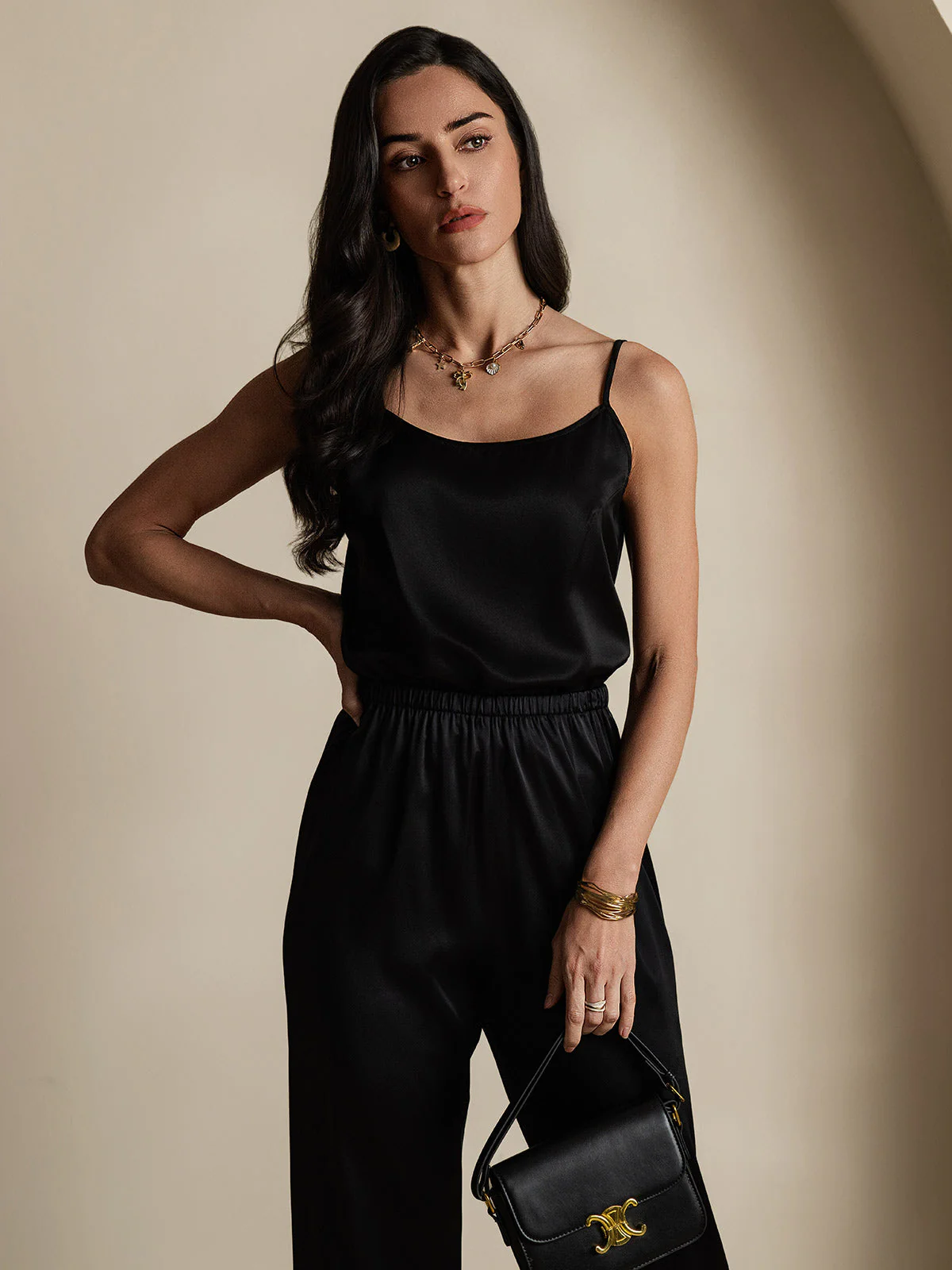 19Momme Silk Spaghetti Strap Round Neck Camisoles - Image 33