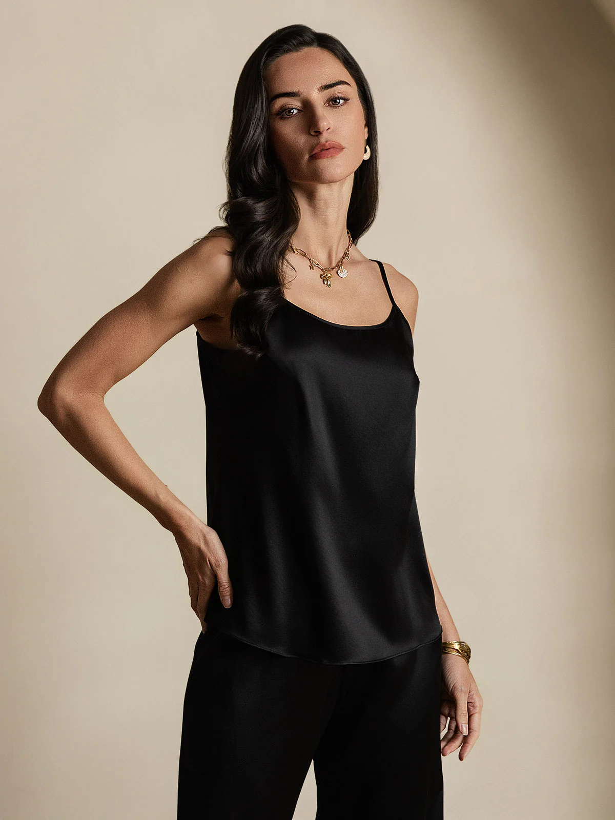19Momme Silk Spaghetti Strap Round Neck Camisoles - Image 34
