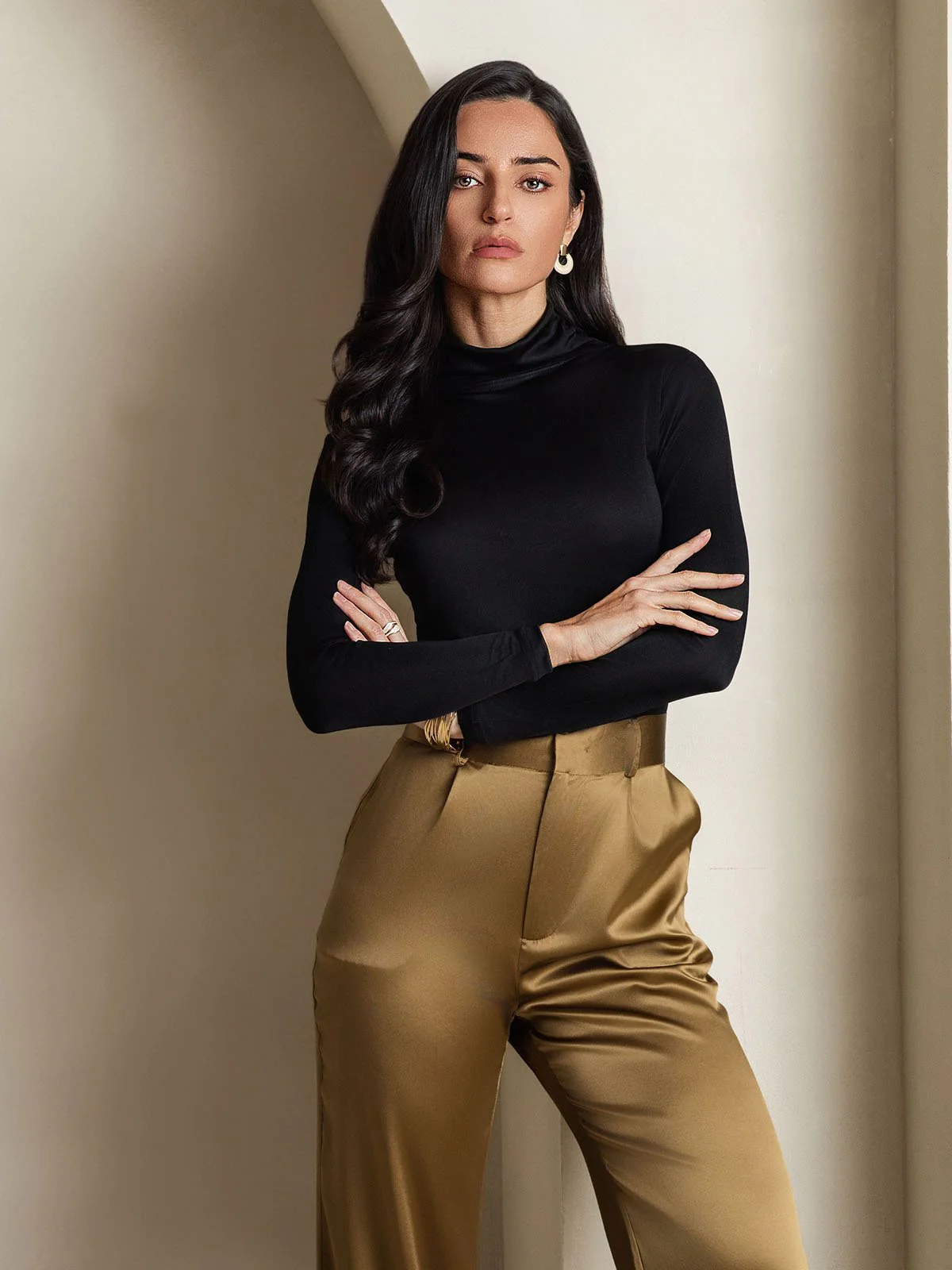 Silk Long Sleeve High Neck Women's Top - Image 12