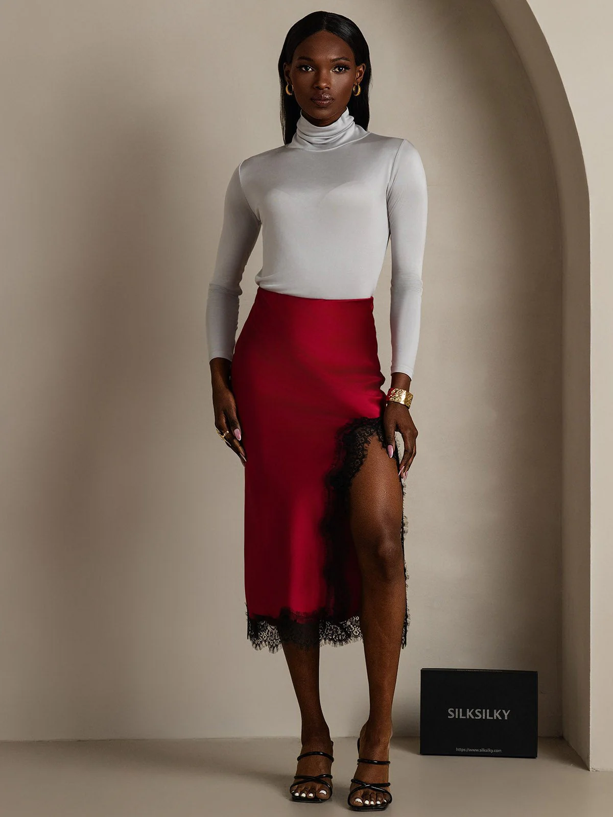 Silk Long Sleeve High Neck Women's Top - Image 28