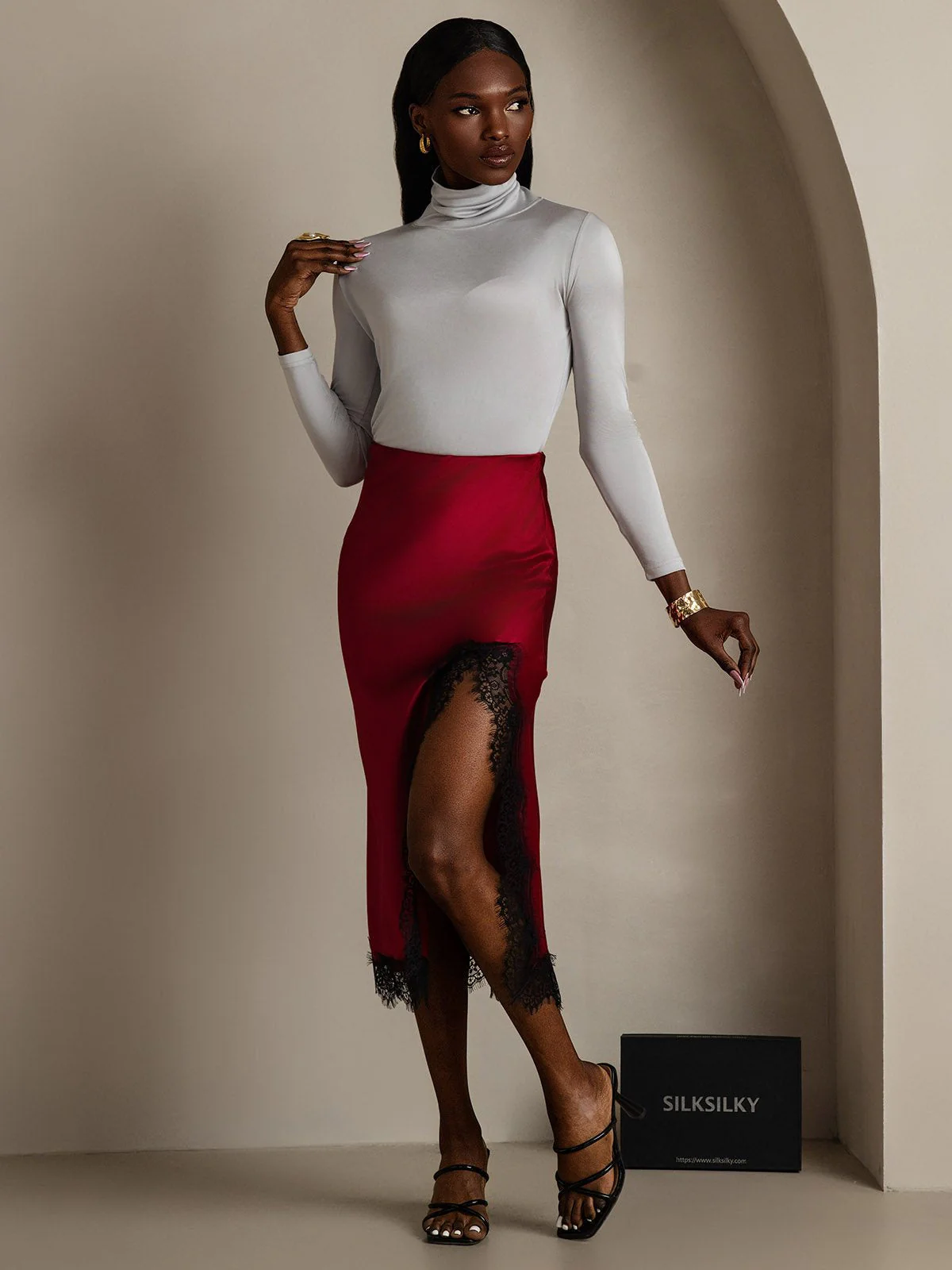 Silk Long Sleeve High Neck Women's Top - Image 29