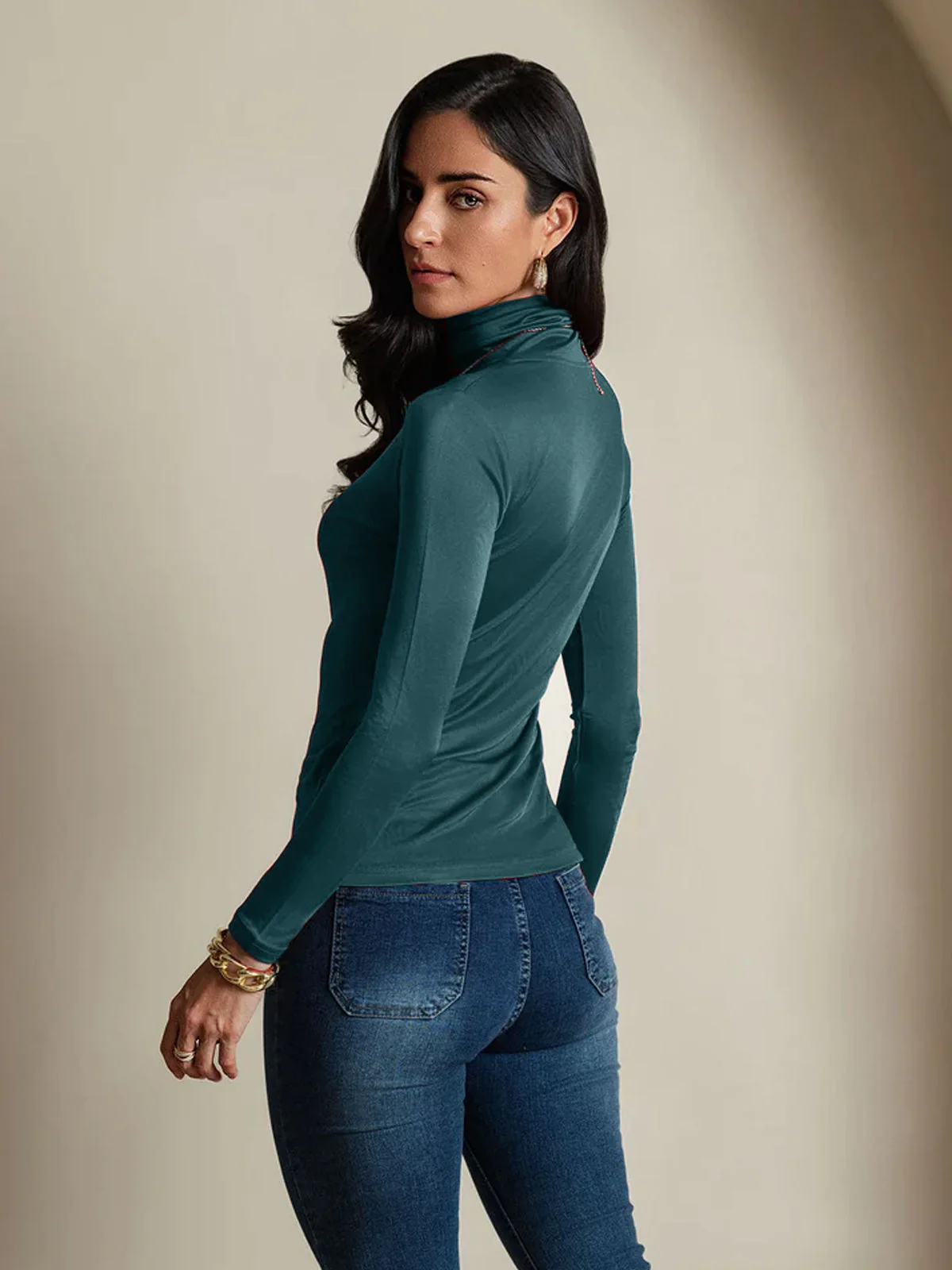 Silk Long Sleeve High Neck Women's Top - Image 40
