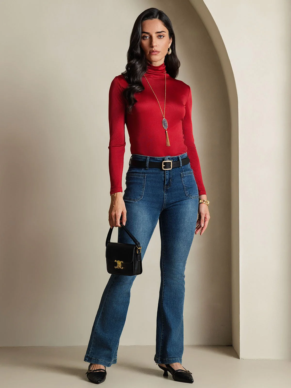 Silk Long Sleeve High Neck Women's Top - Image 7