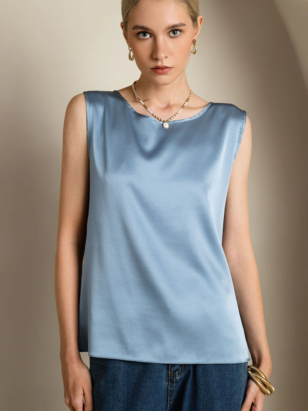 19Momme Silk Sleeveless Round Neck Women's Tank Top - Image 26