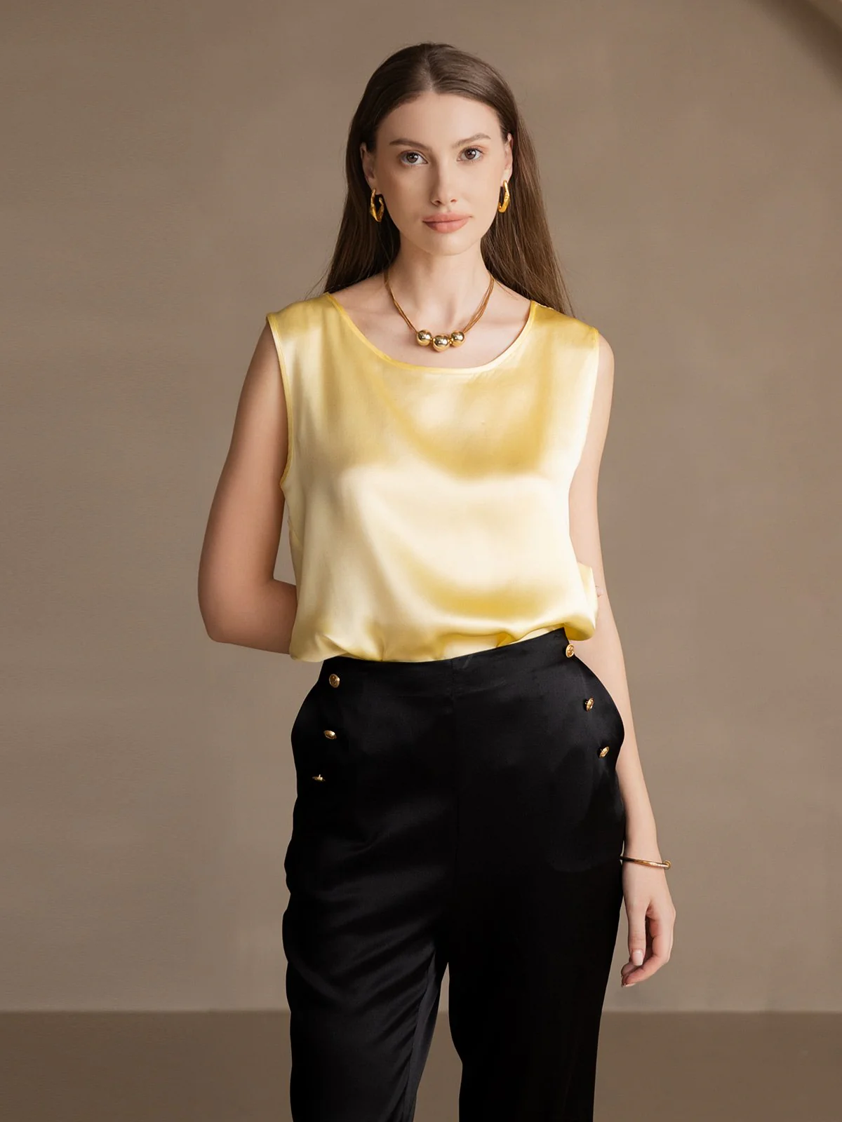19Momme Silk Sleeveless Round Neck Women's Tank Top - Image 52