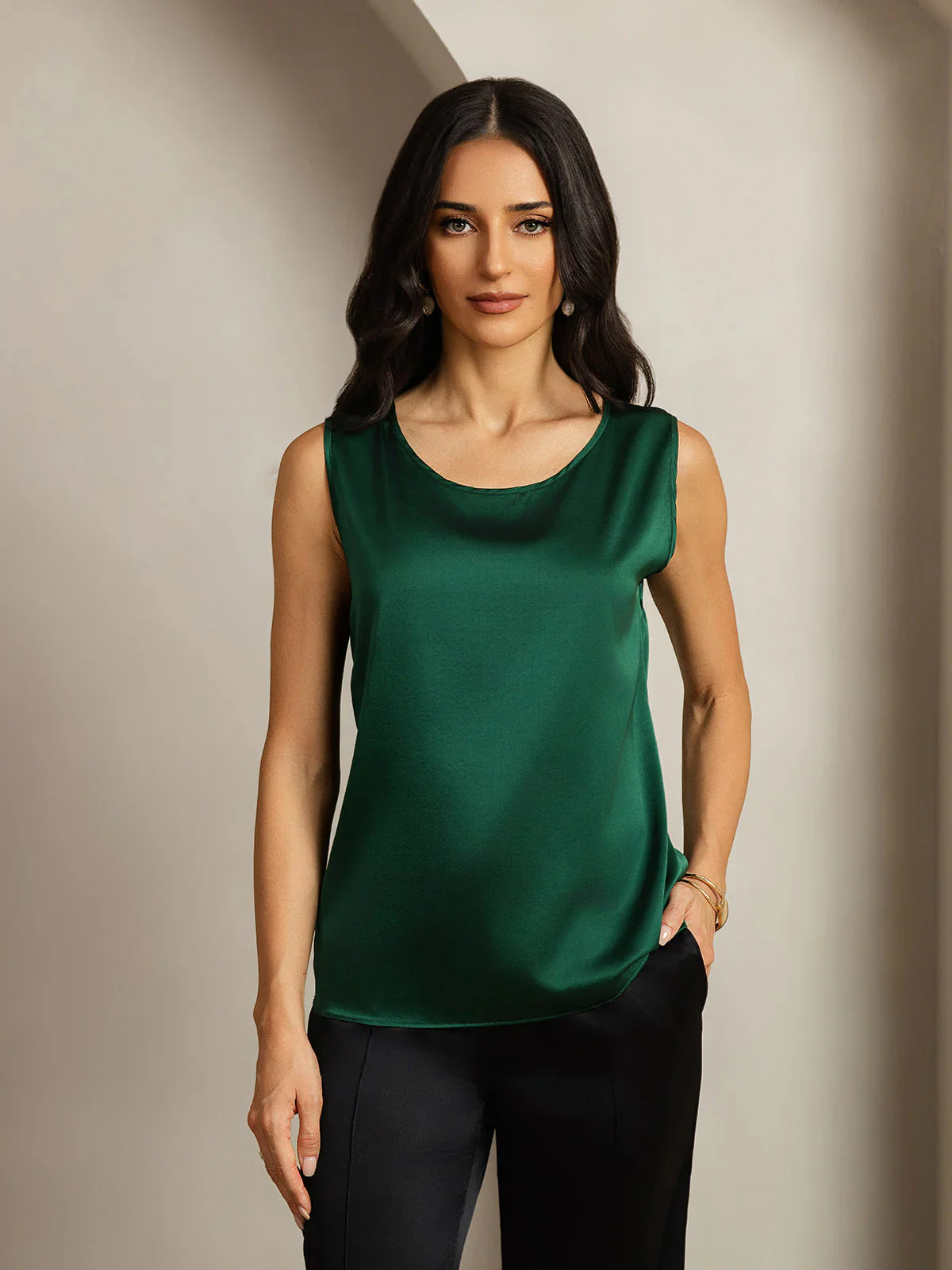 19Momme Silk Sleeveless Round Neck Women's Tank Top - Image 59