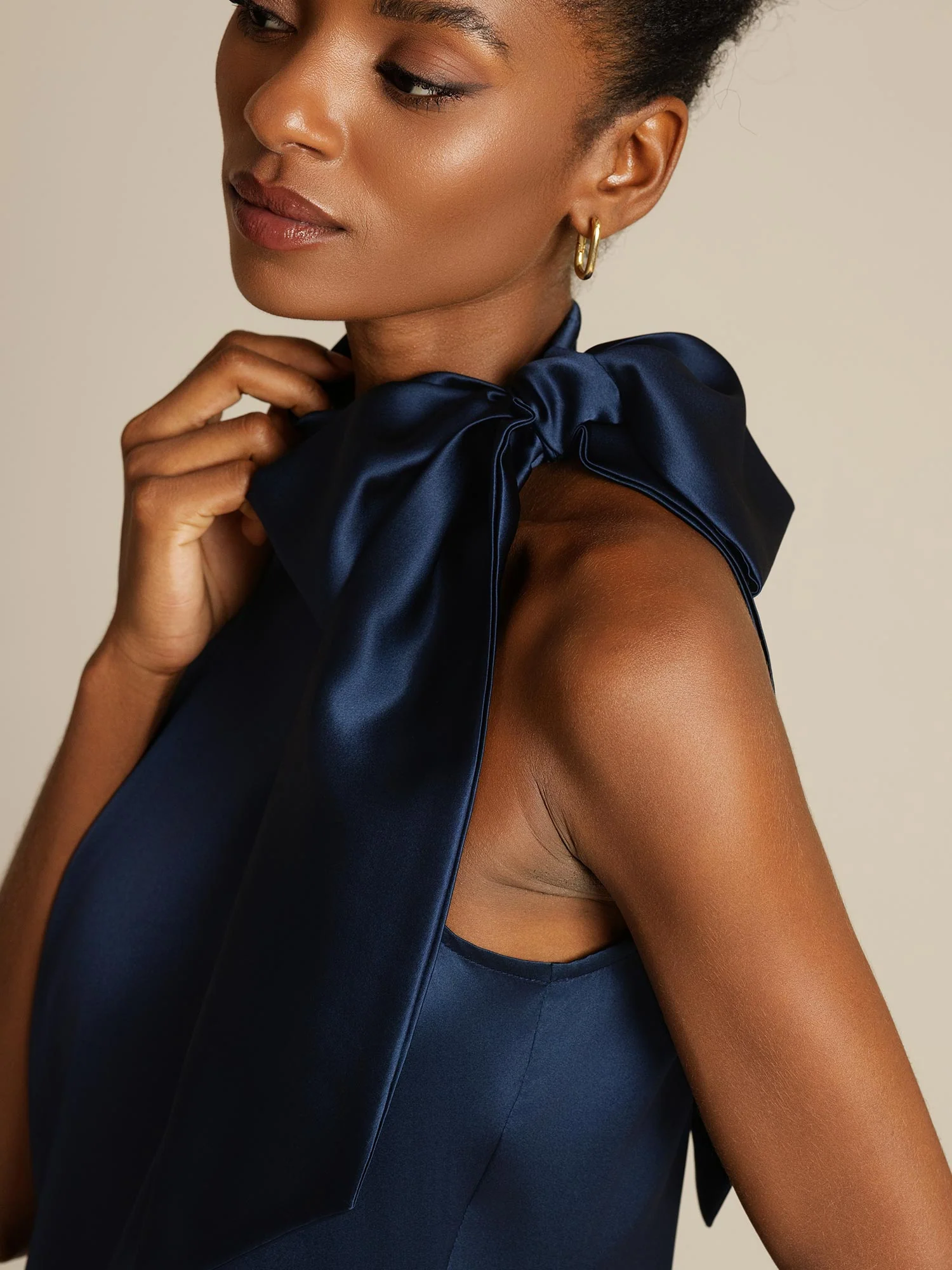 19Momme Silk Sleeveless Tie Neck Midi Dress - Image 19