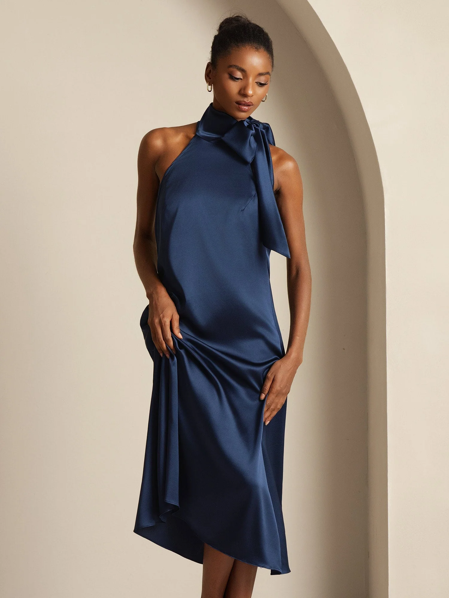 19Momme Silk Sleeveless Tie Neck Midi Dress - Image 22