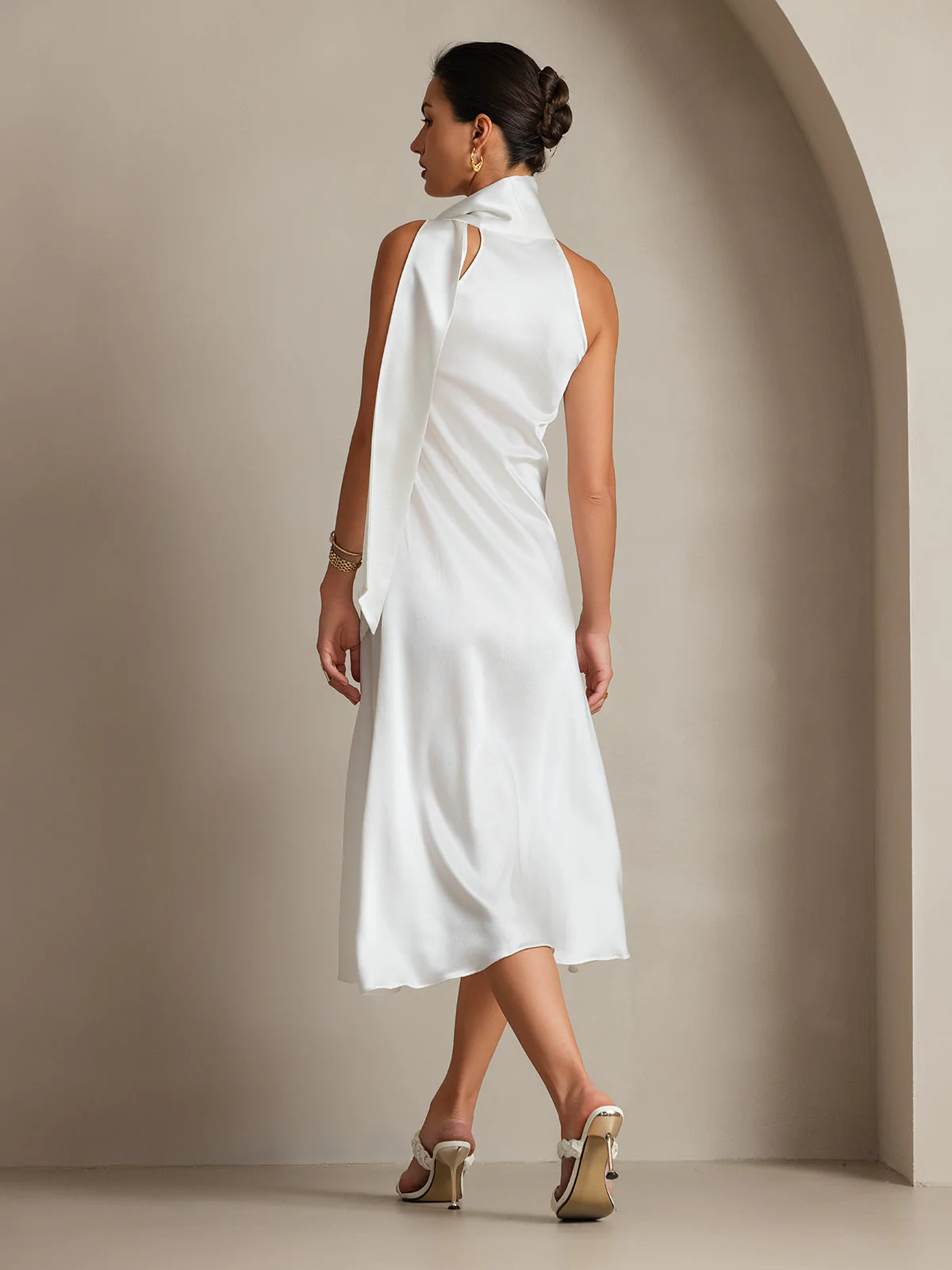 19Momme Silk Sleeveless Tie Neck Midi Dress - Image 26