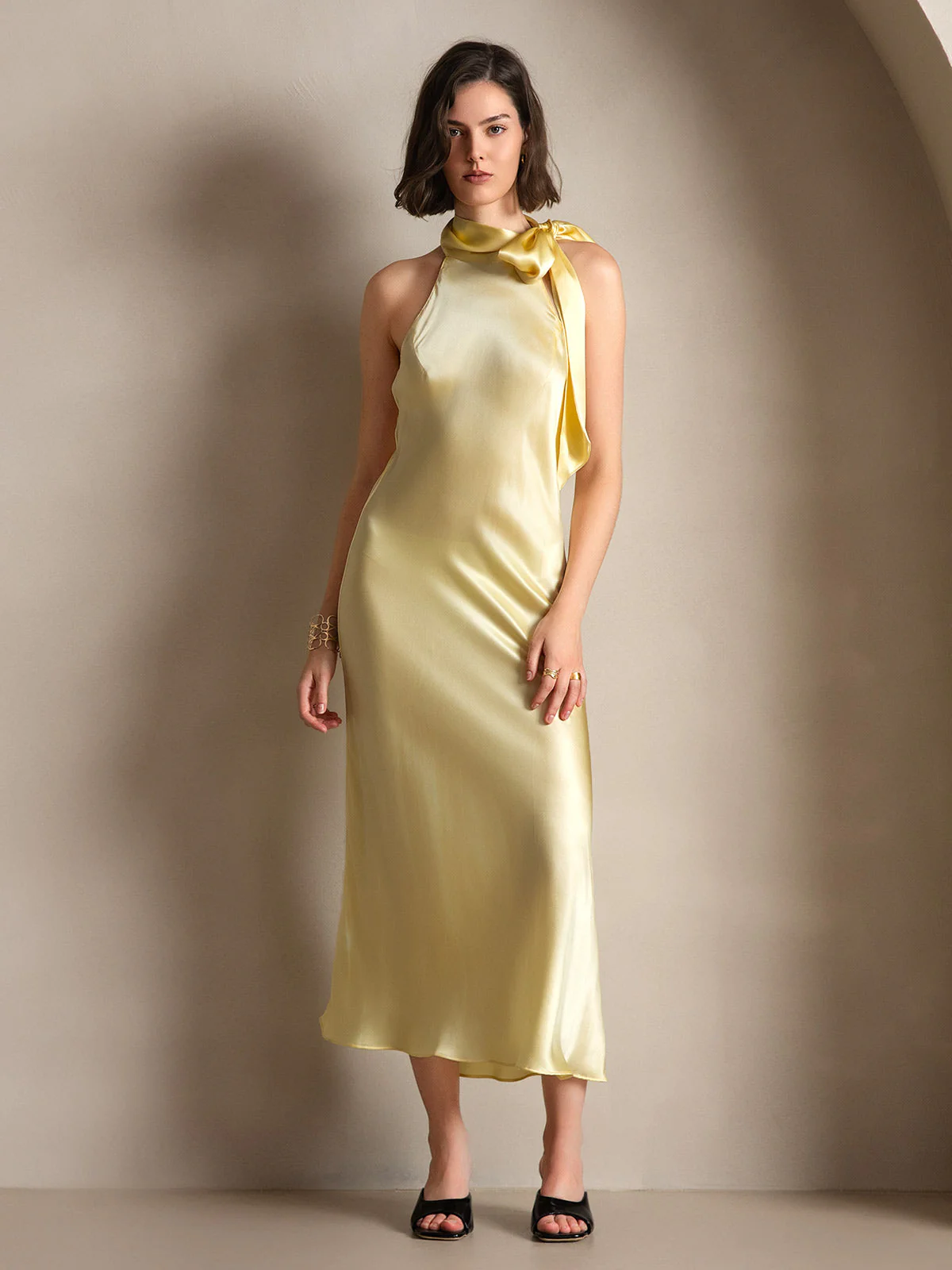 19Momme Silk Sleeveless Tie Neck Midi Dress - Image 5