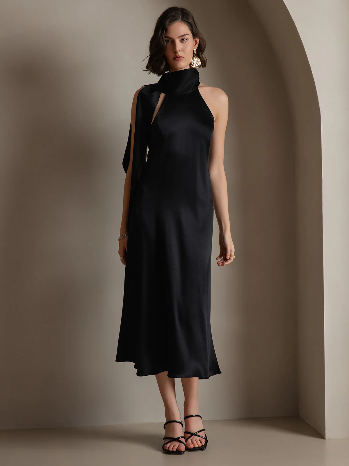 19Momme Silk Sleeveless Tie Neck Midi Dress - Image 52
