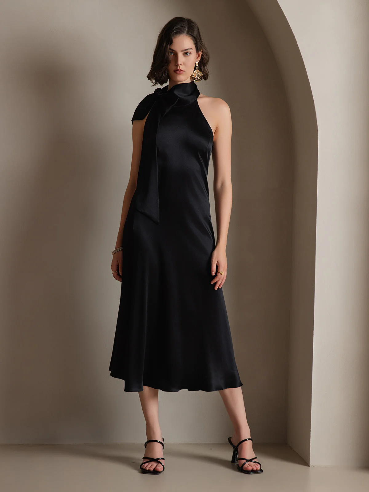 19Momme Silk Sleeveless Tie Neck Midi Dress - Image 55