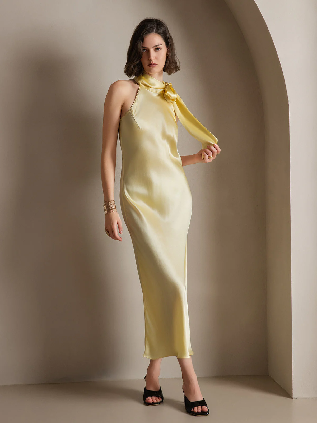 19Momme Silk Sleeveless Tie Neck Midi Dress - Image 6