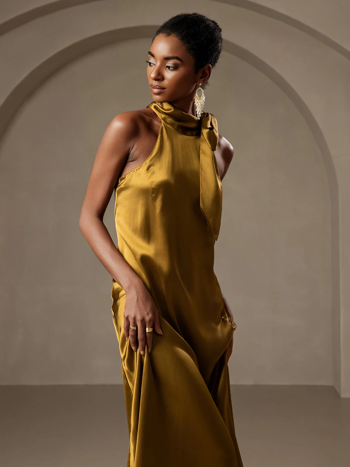 19Momme Silk Sleeveless Tie Neck Midi Dress - Image 62