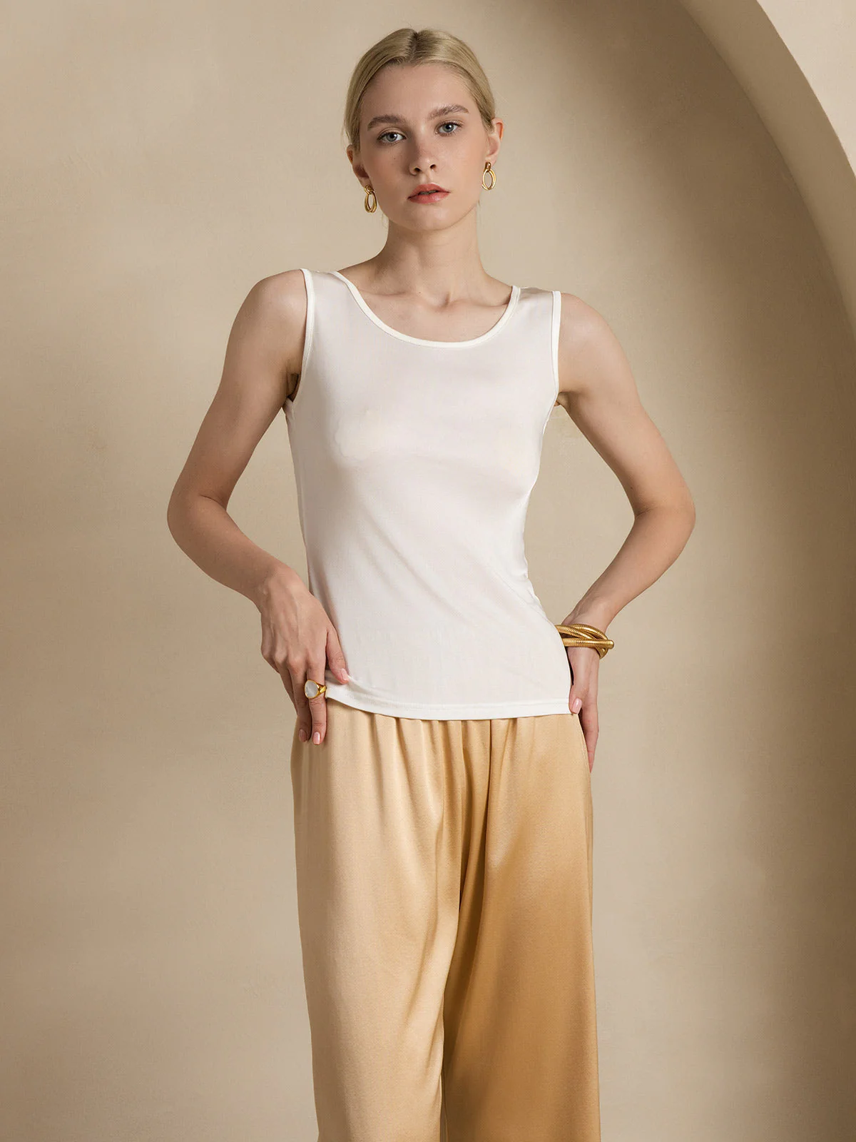 Pure Silk Sleeveless Round Neck Women's Tank Top - Image 11