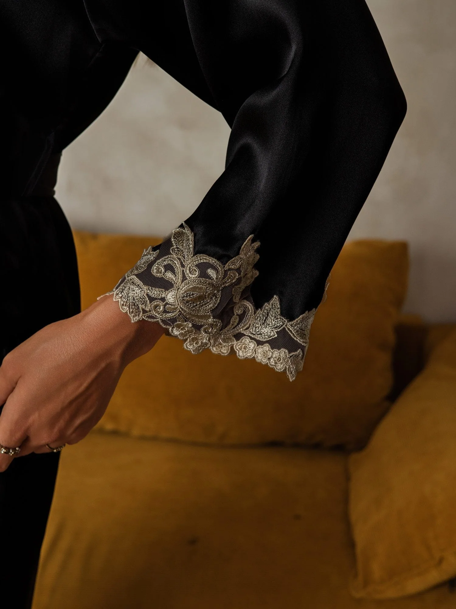 Silk Lace Cuffs Robe Wrap Kimono Belted with 3/4 Sleeves - Image 20