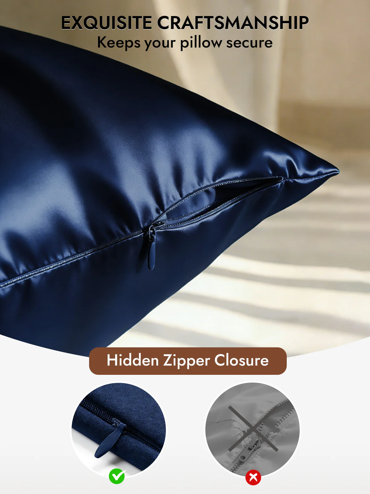 100% Mulberry Silk Pillowcase - Hidden Zipper - Image 6