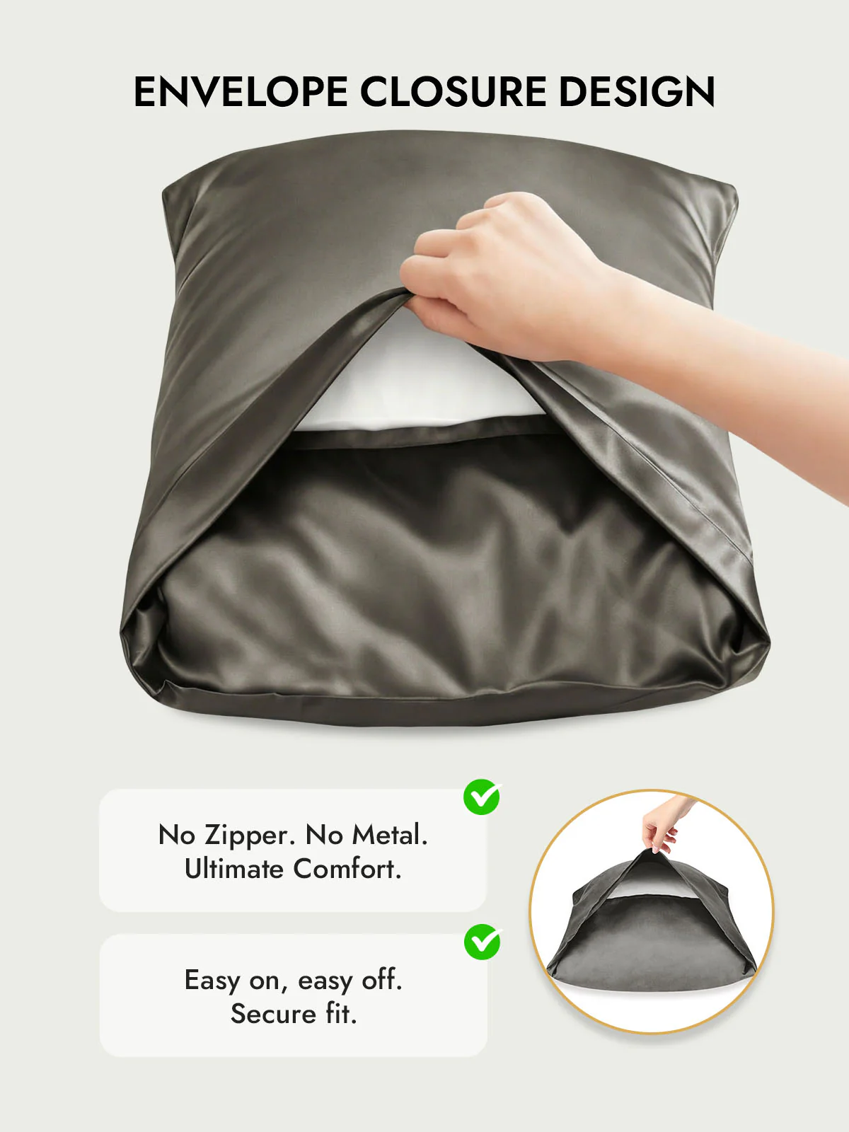 100% Mulberry Silk Pillowcase with Envelope Closure - Image 6