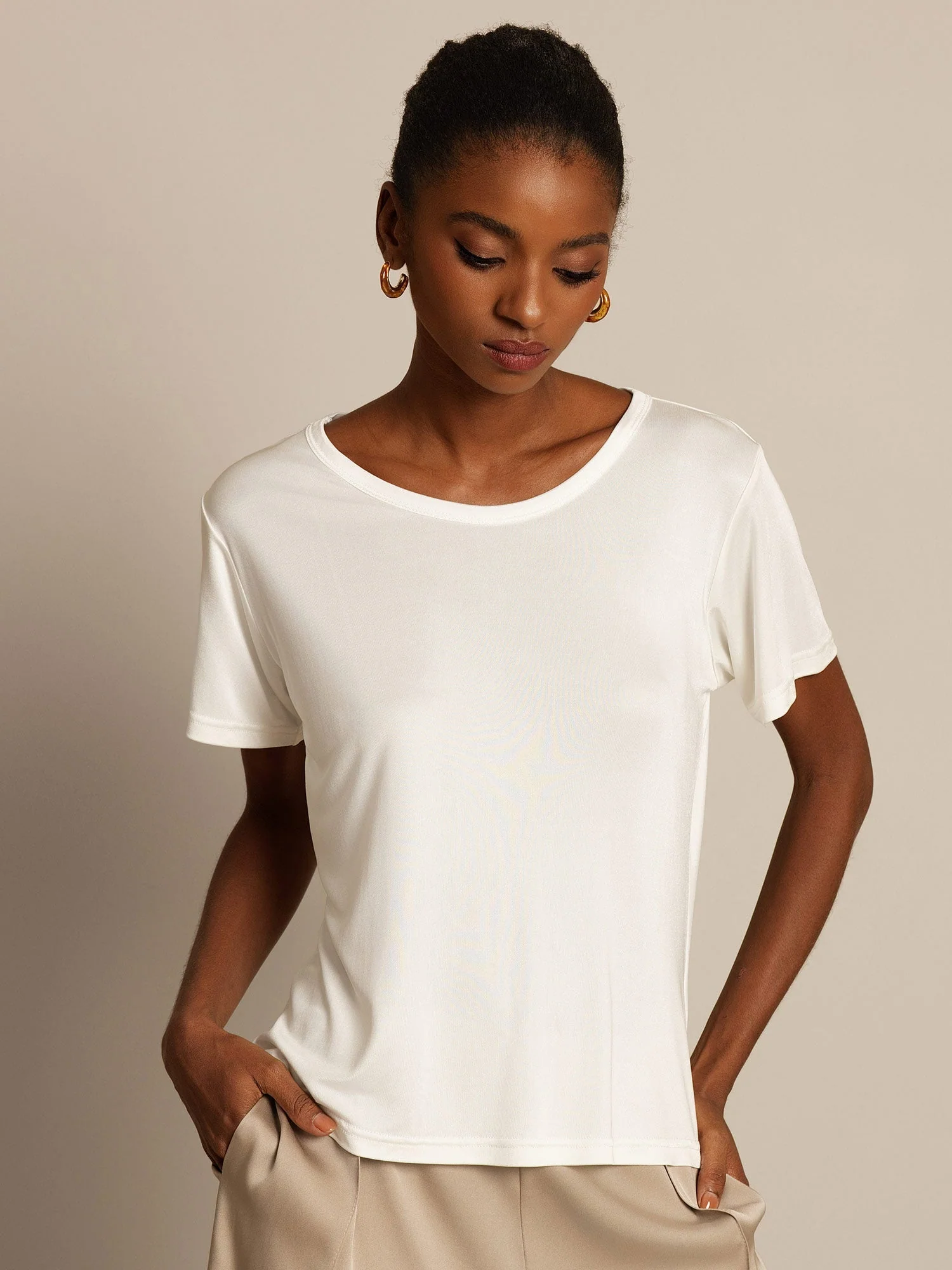 Pure Silk Jersey Short Sleeve Women's T-Shirt - Image 16