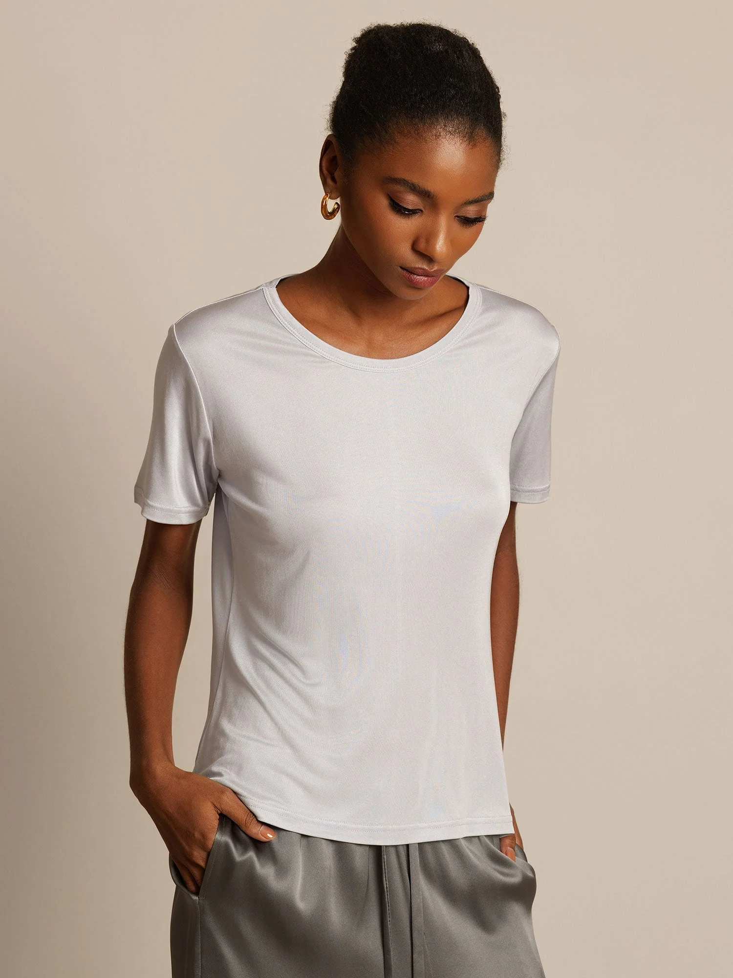 Pure Silk Jersey Short Sleeve Women's T-Shirt - Image 3