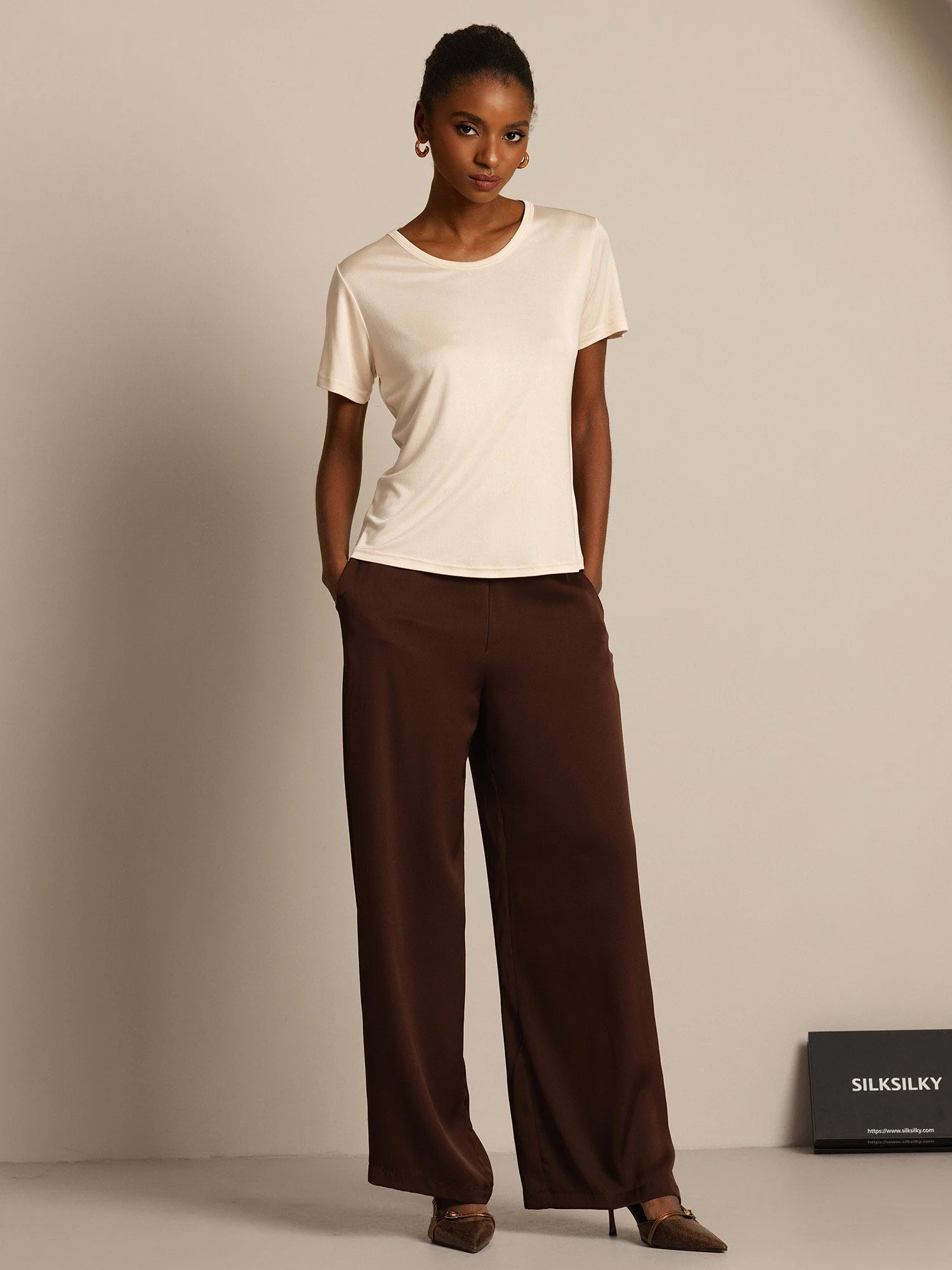 Pure Silk Jersey Short Sleeve Women's T-Shirt - Image 33