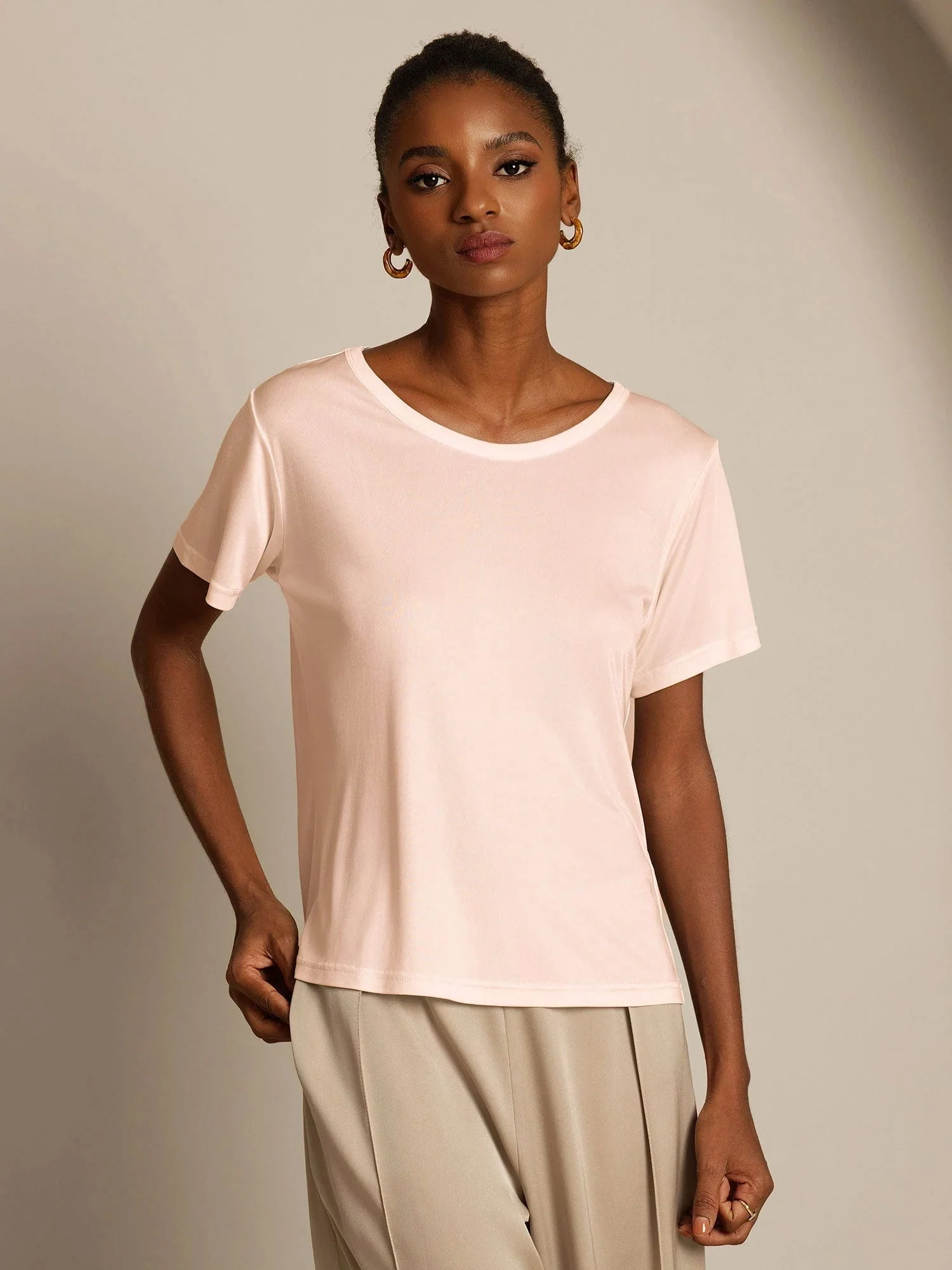 Pure Silk Jersey Short Sleeve Women's T-Shirt - Image 36