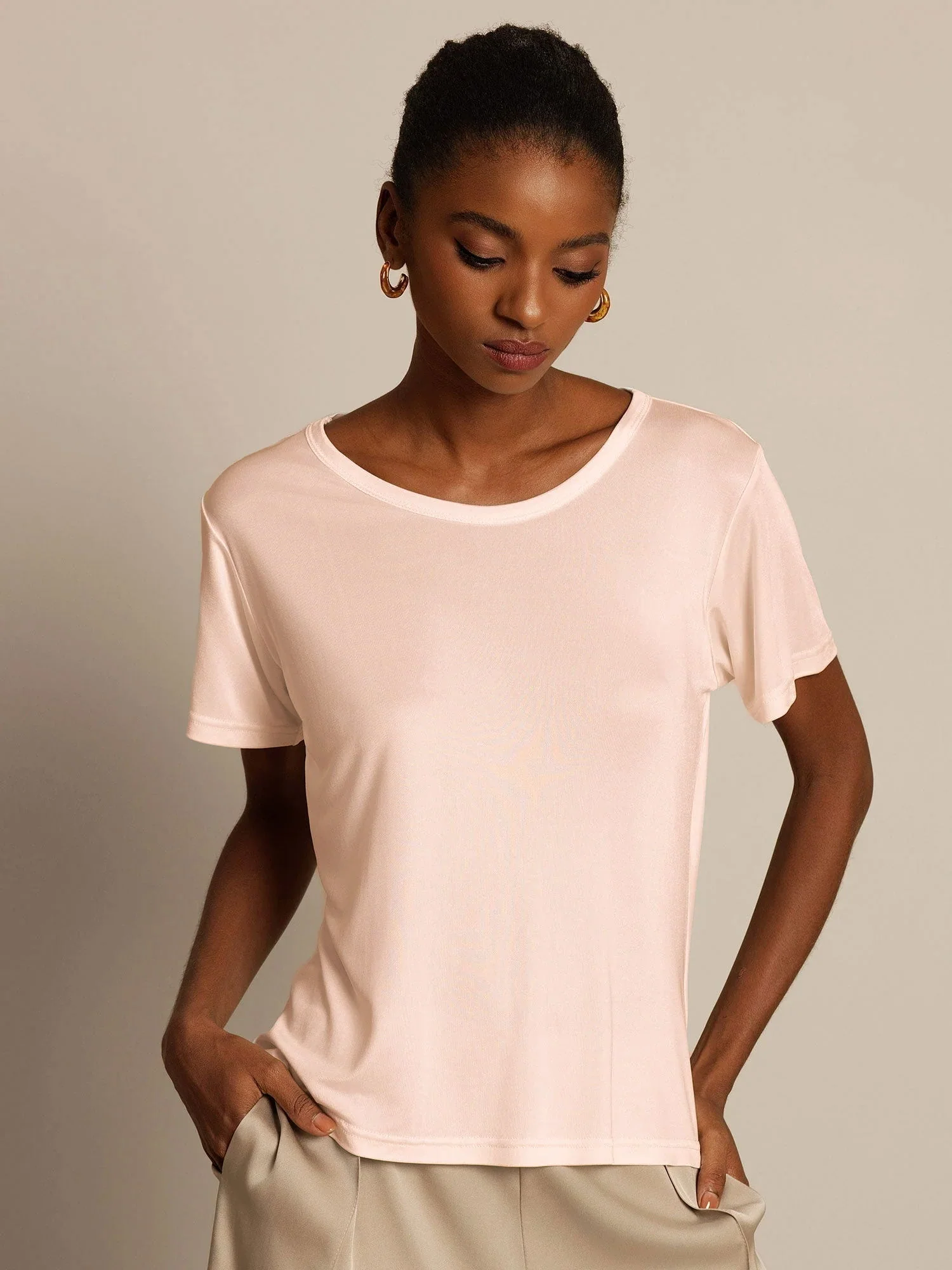 Pure Silk Jersey Short Sleeve Women's T-Shirt - Image 38