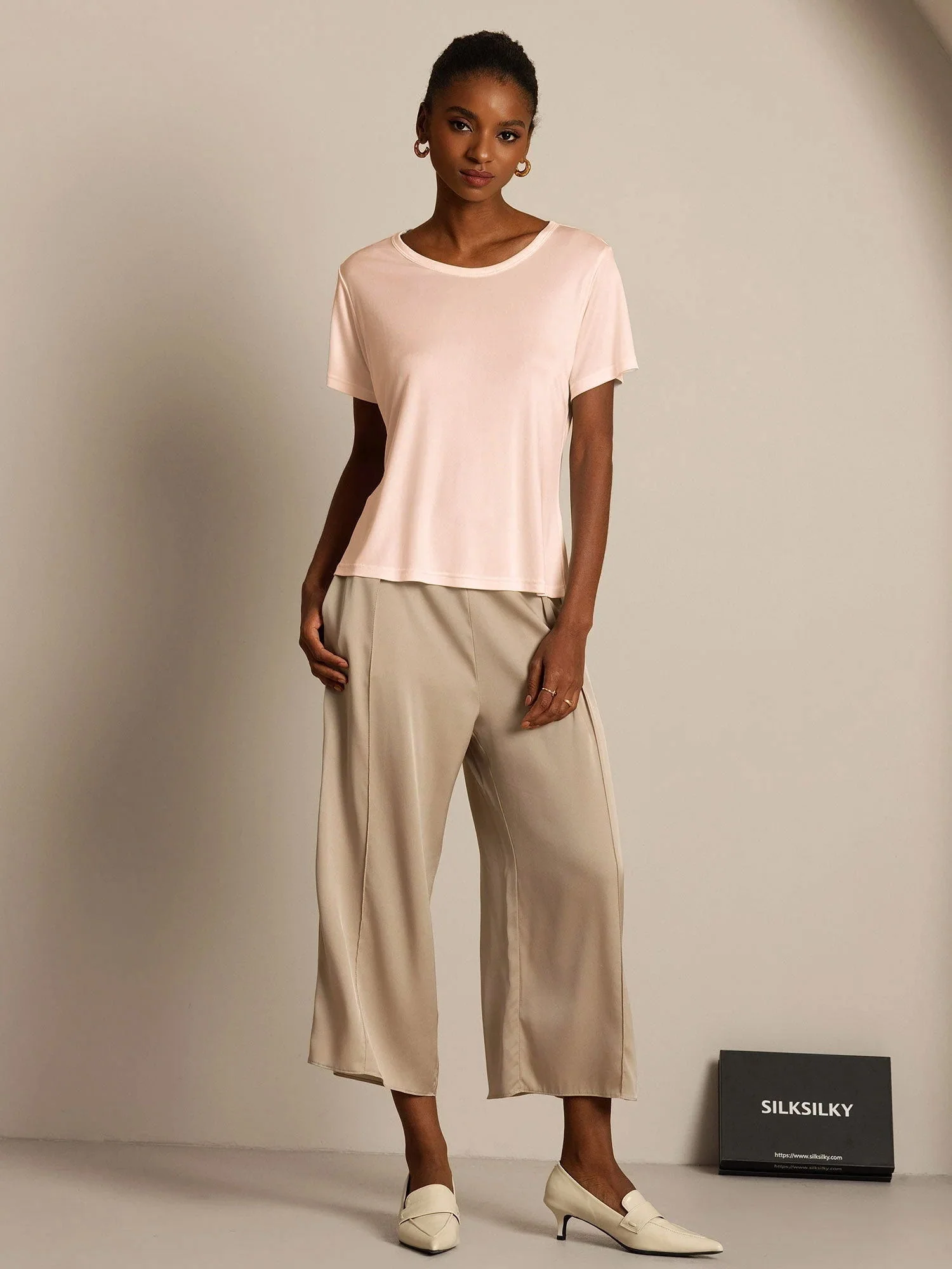 Pure Silk Jersey Short Sleeve Women's T-Shirt - Image 42