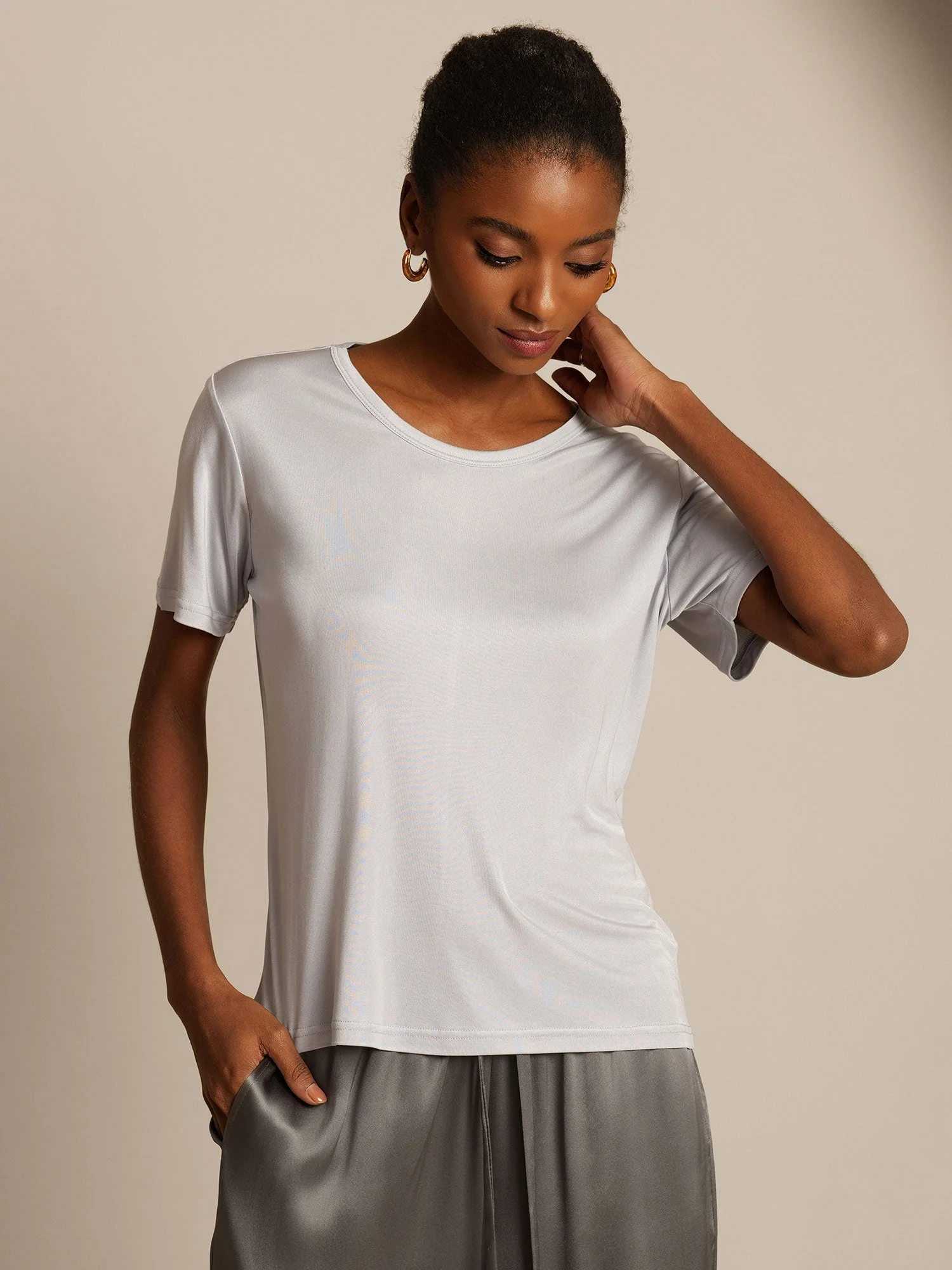 Pure Silk Jersey Short Sleeve Women's T-Shirt - Image 6