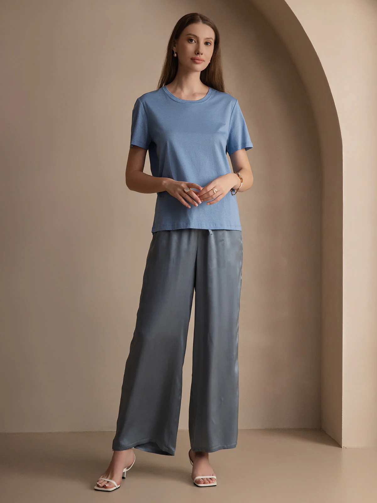 Women's Pure Silk Jersey Short Sleeve Round Neck T-Shirt - Image 26
